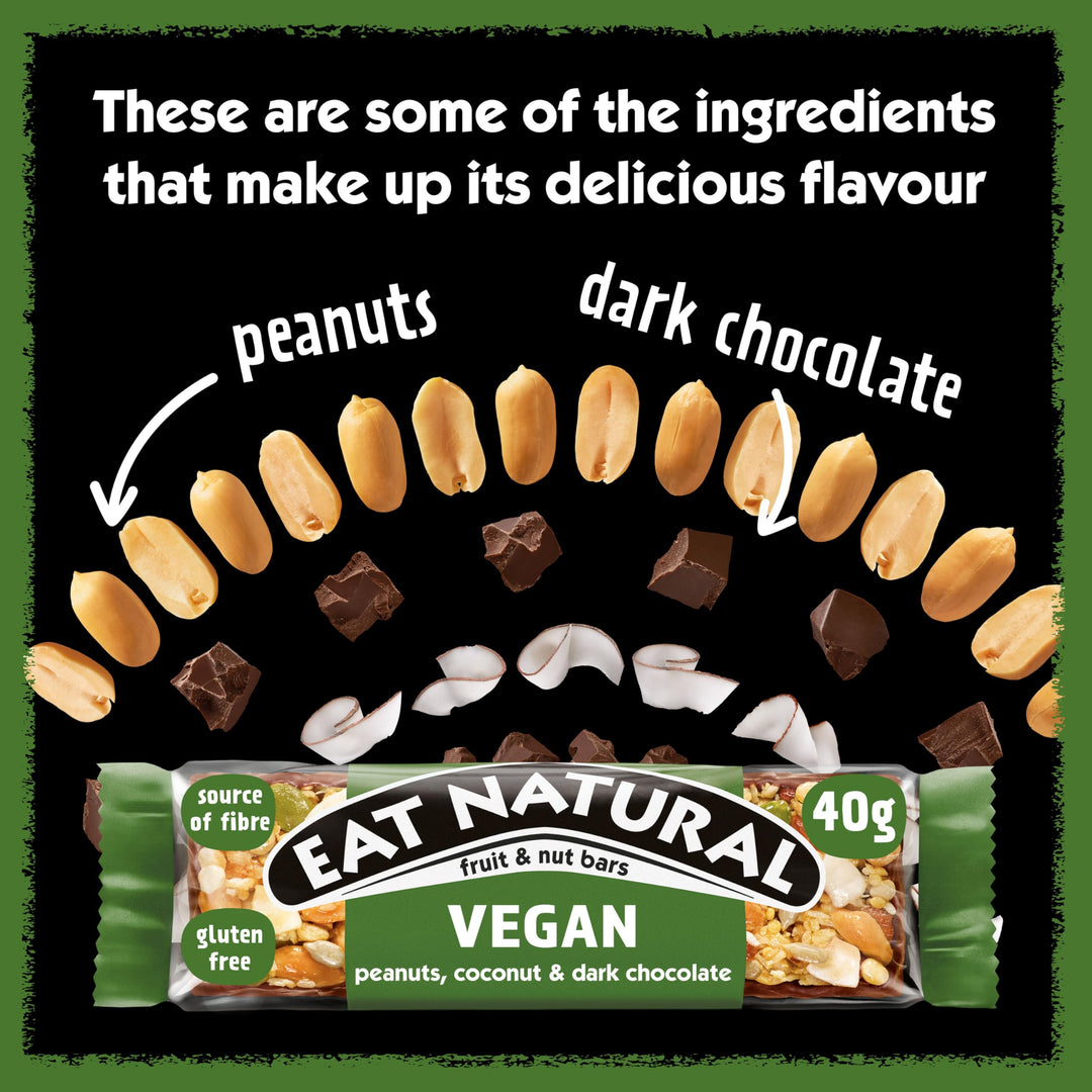 Eat Natural - Vegan Peanuts, Coconut & Dark Chocolate Fruit & Nut Bars (12 x 40g)