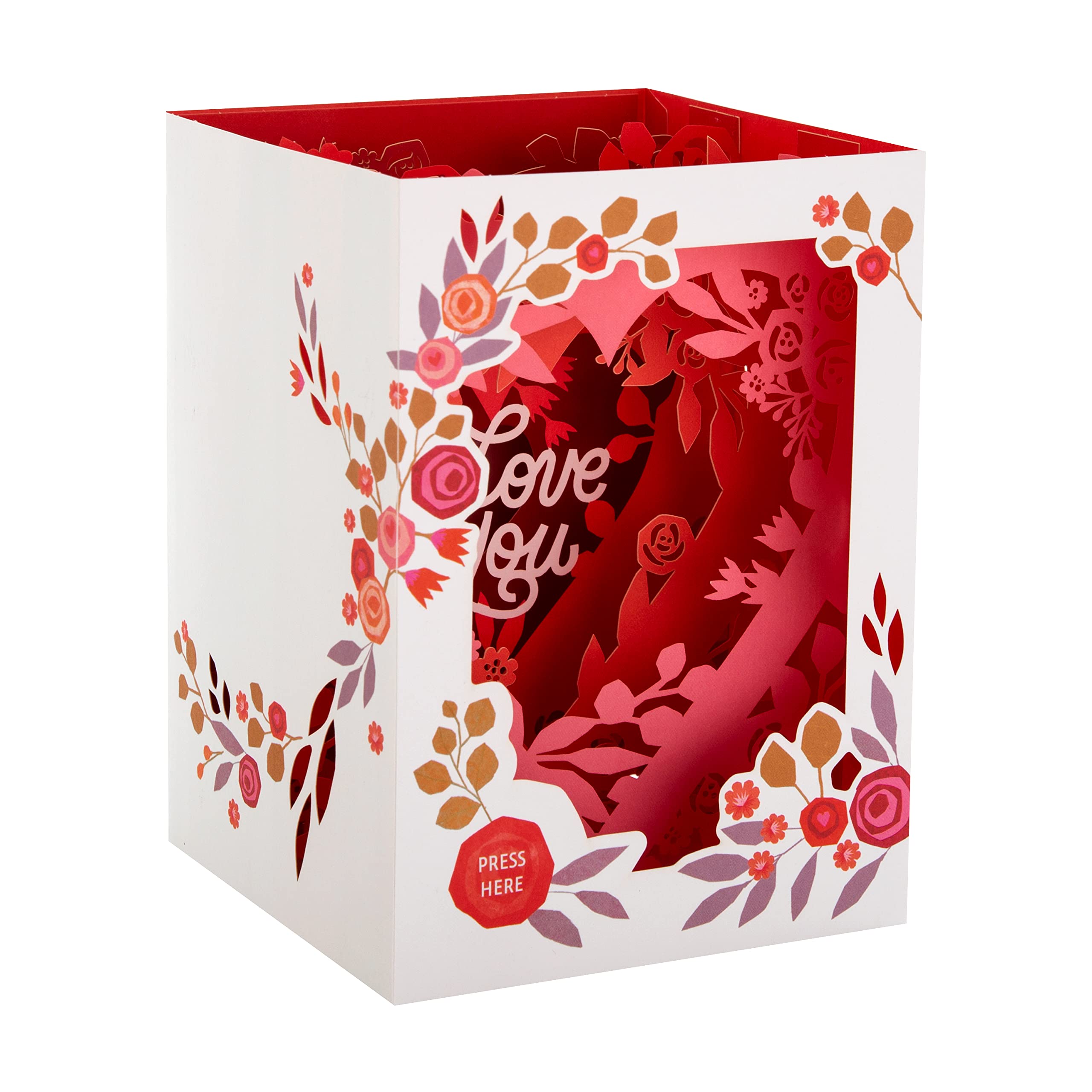 Hallmark Valentines Day 3D Pop Up Shadowbox Card with Music & Lights | Floral Hearts 1