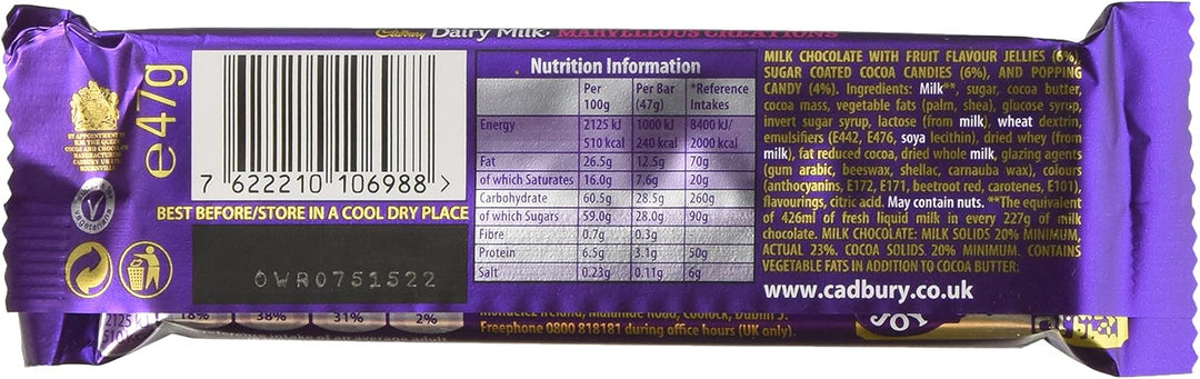 Cadbury Dairy Milk Marvellous Creations Jelly Popping Candy Bar 47g (Pack of 24)