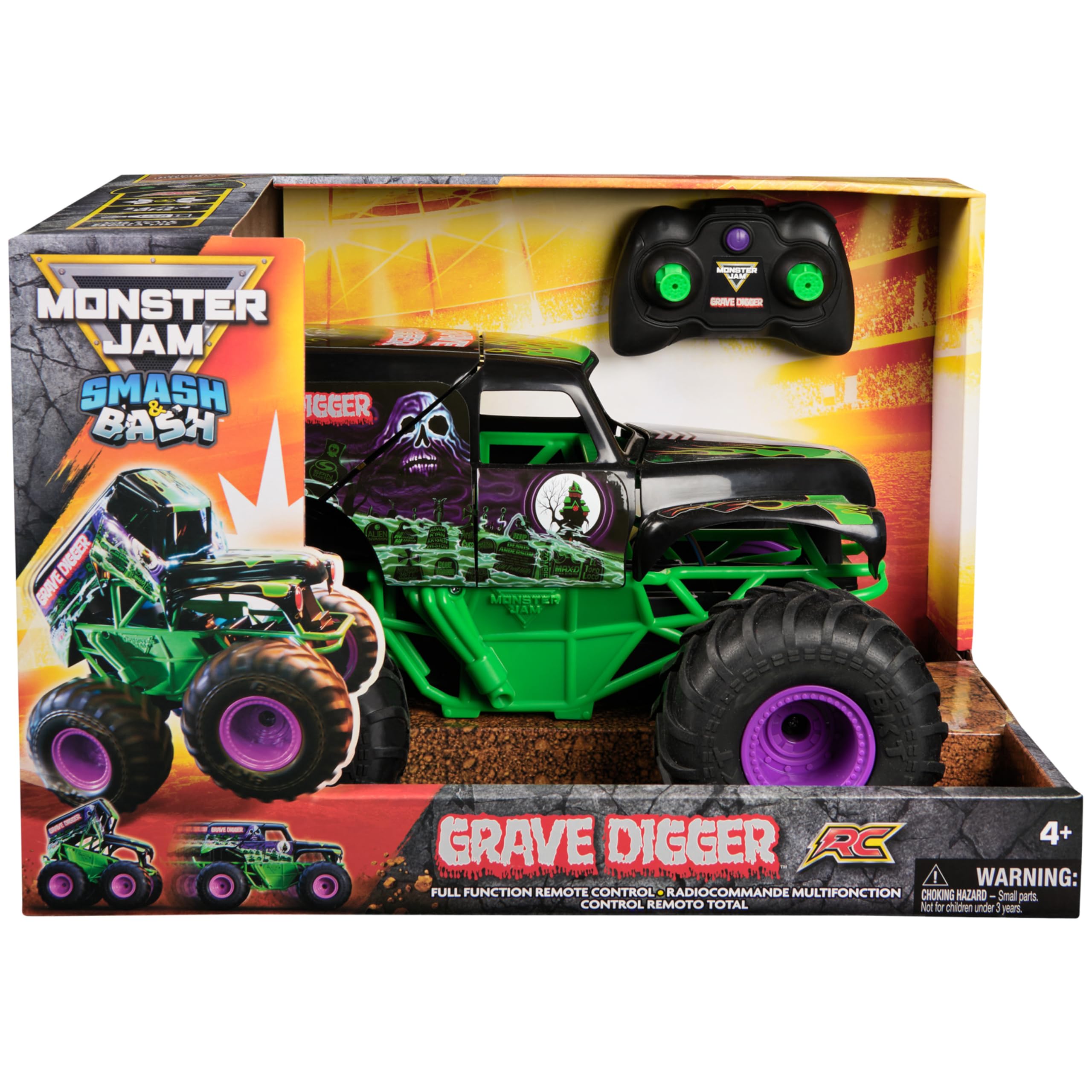 Smash & Bash Grave Digger Remote Control Monster Truck - 1:15 Scale RC Vehicle for Kids 4-14 1