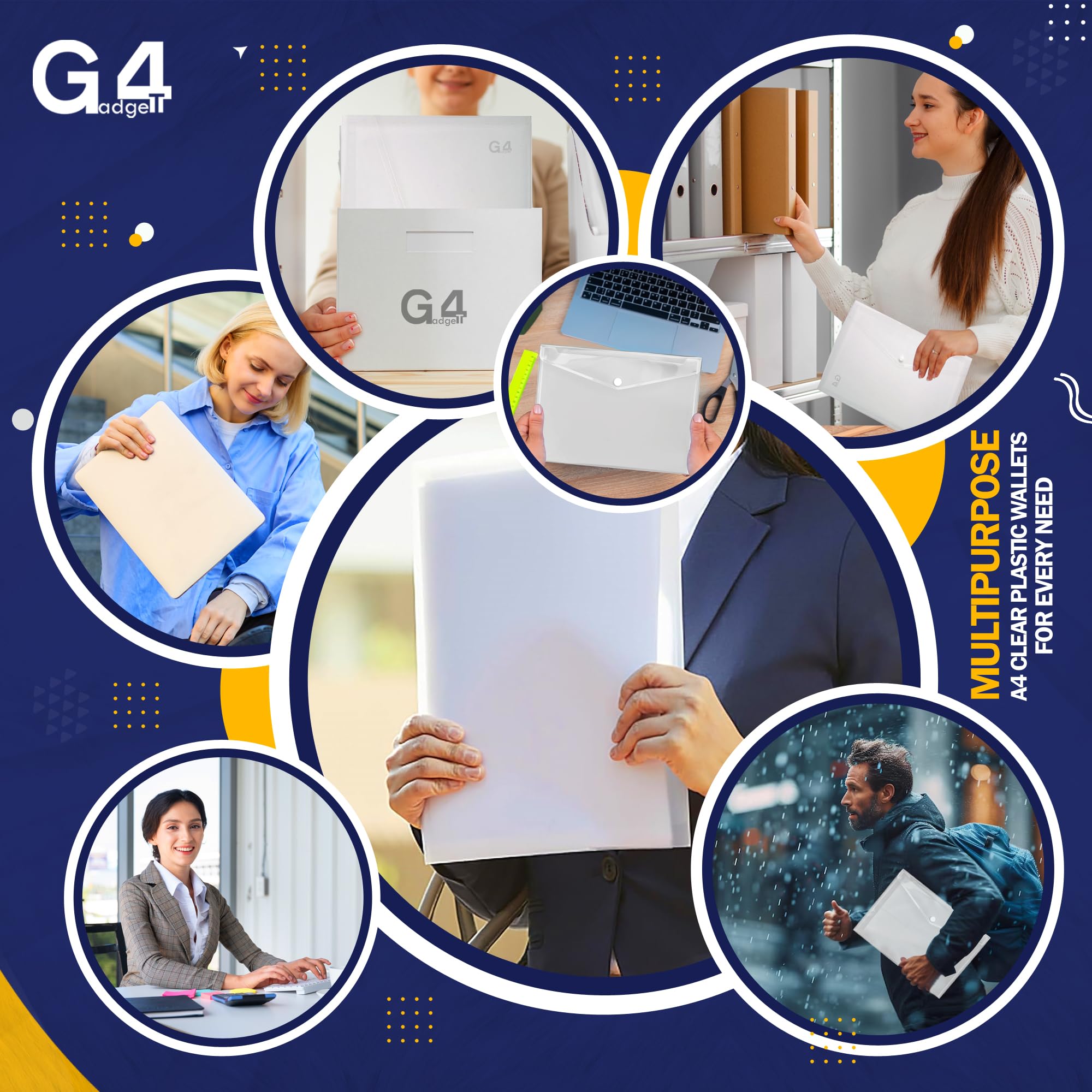G4GADGET A4 Clear Plastic Wallets - Pack of 10 Popper Document Folders | Waterproof | 50 Sheet Capacity 4
