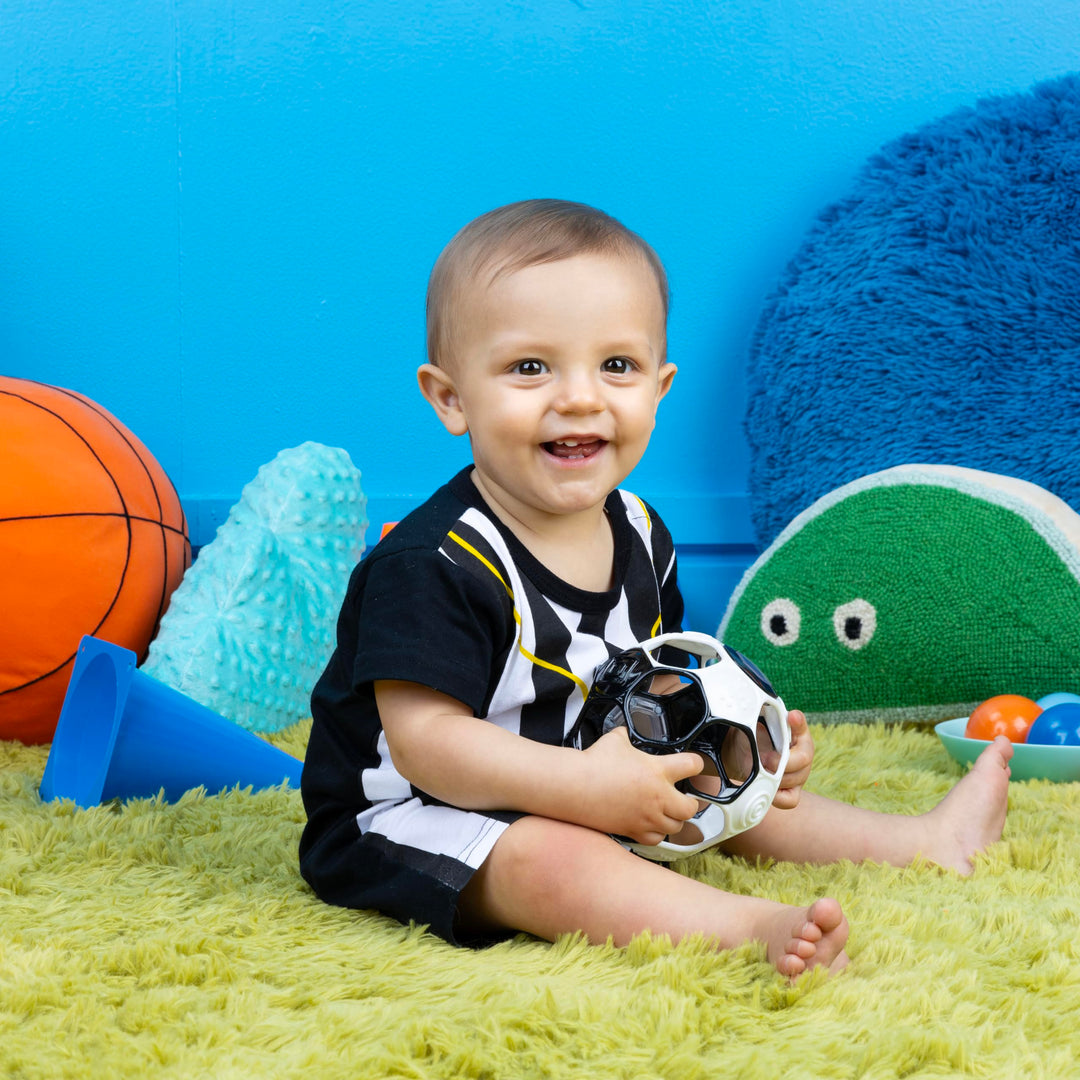 Bright Starts Oball Grippin' Goals Rattle Football Baby Ball - Black & White, 0-3 Years