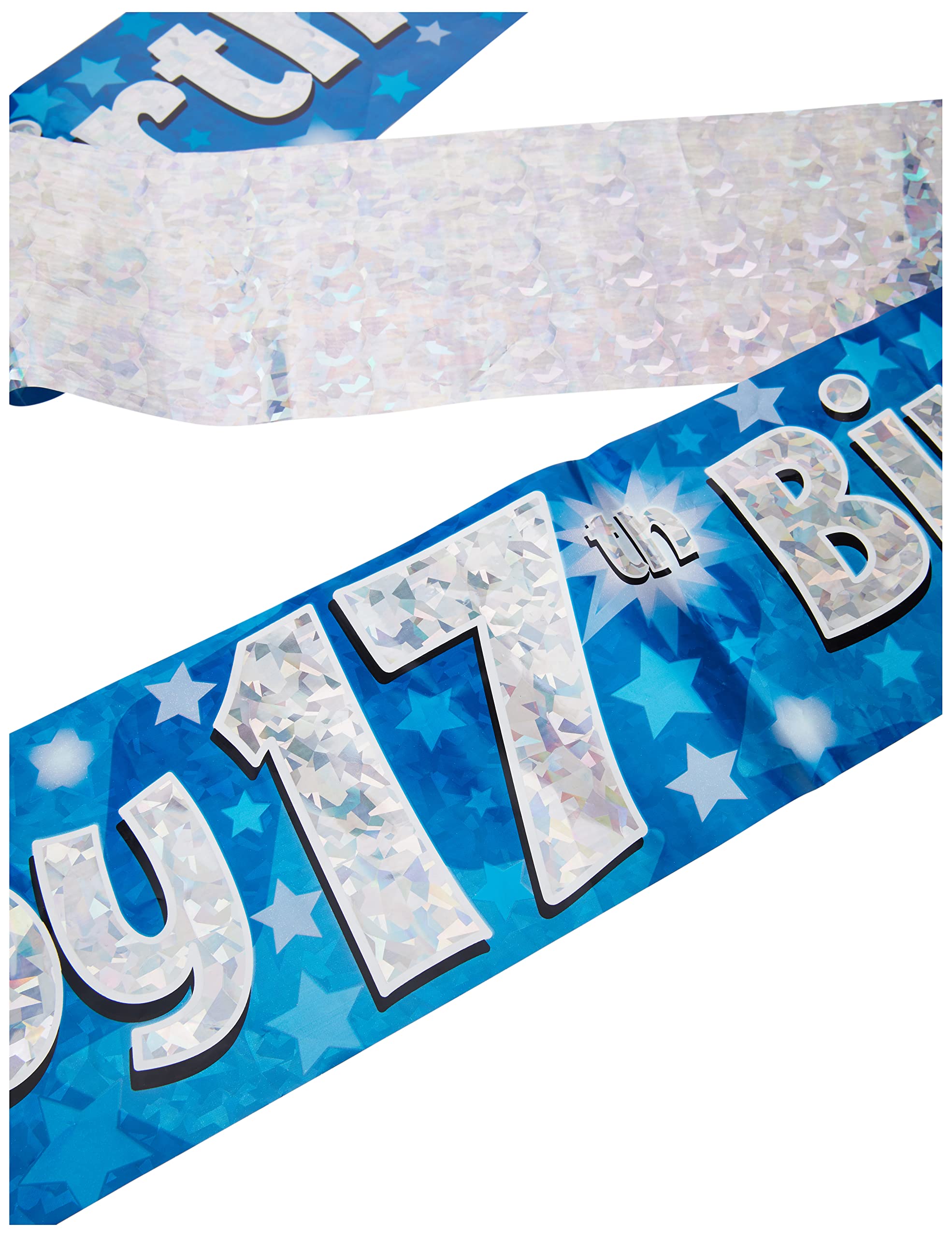 OakTree Happy 17th Birthday Banner - 9 ft Blue Holographic Plastic Decoration 3