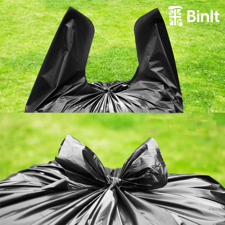BIN IT 10 Tie Top Ultra Heavy Duty 120L Refuse Sacks - 60μm Recycled LDPE Bin Bags