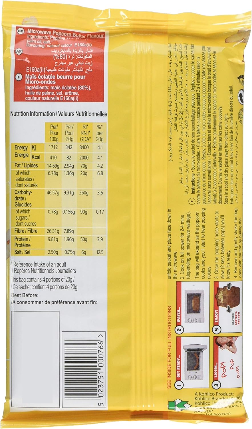 Eazypop Microwave Popcorn Butter Flavour 85g (Pack of 16) 6