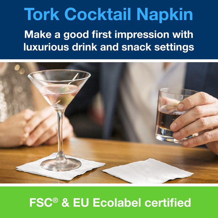 Tork White 2-Ply Advanced Cocktail Napkin - Unprinted Serviette for Bars and Cafés