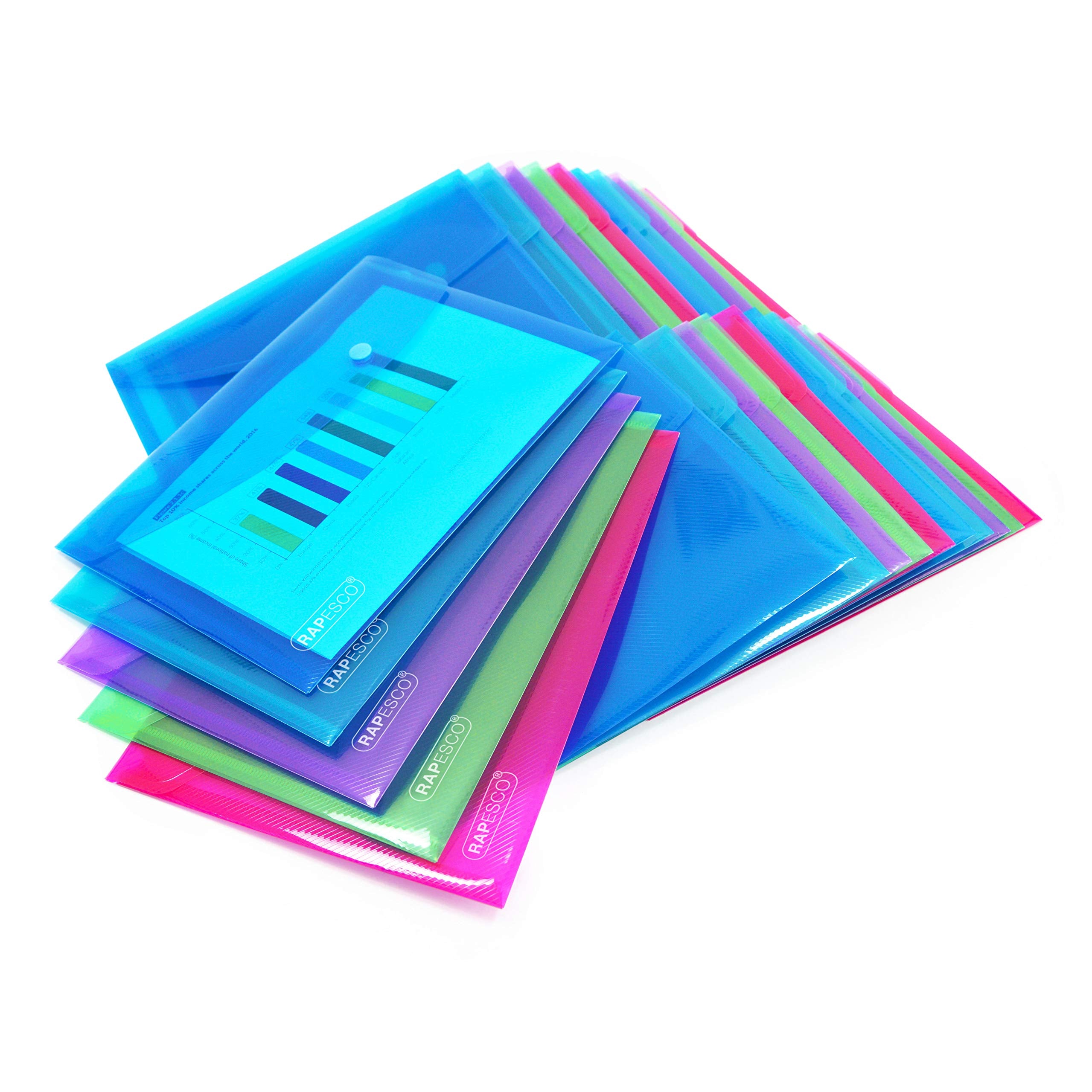 RAPESCO A5 Bright Transparent Popper Wallet - 75 Sheet Capacity | Pack of 25 | 100% Recycled PP 1
