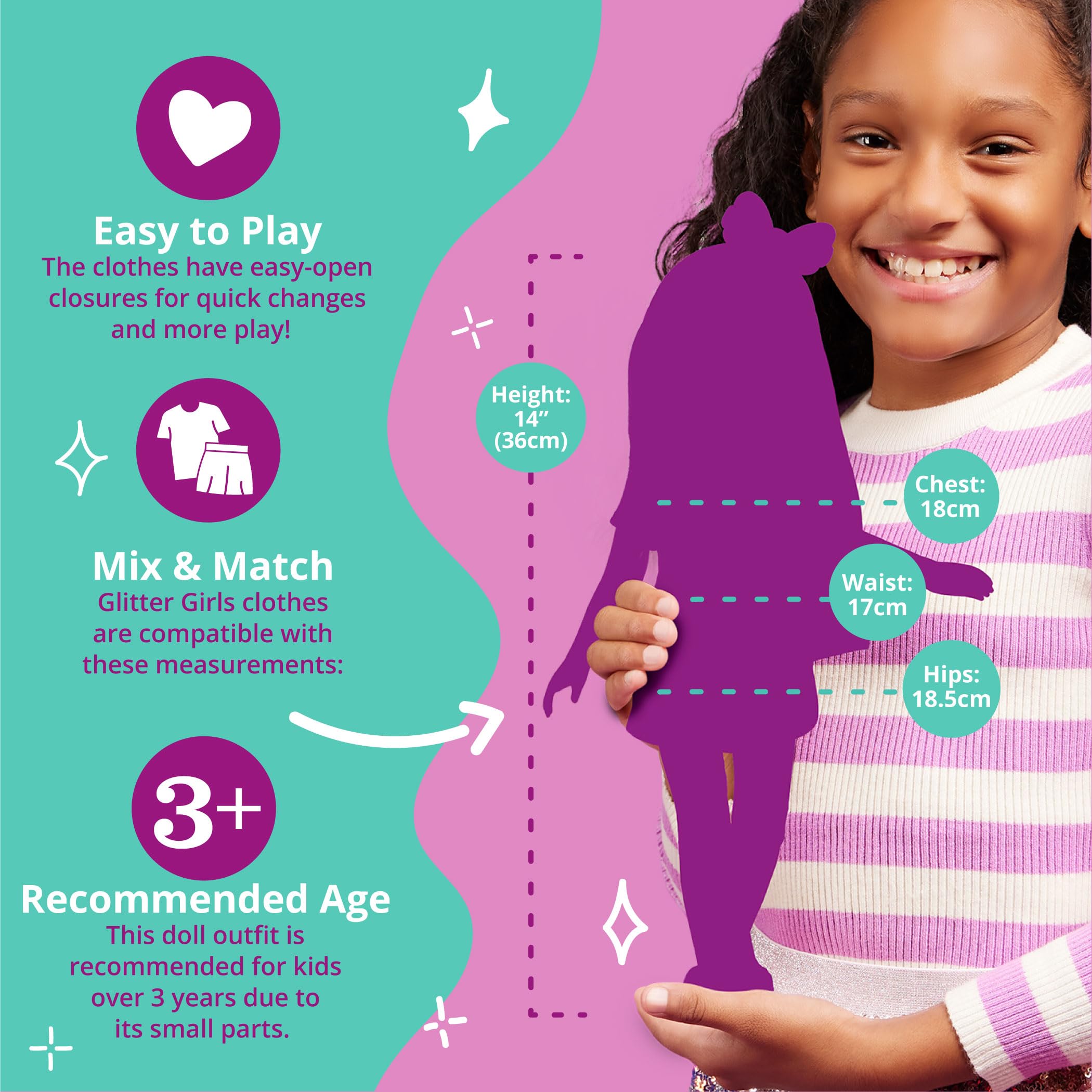 Glitter Girls Glisten & Glam Lace Overalls Outfit with Cat Accessory for 14-Inch Dolls 4