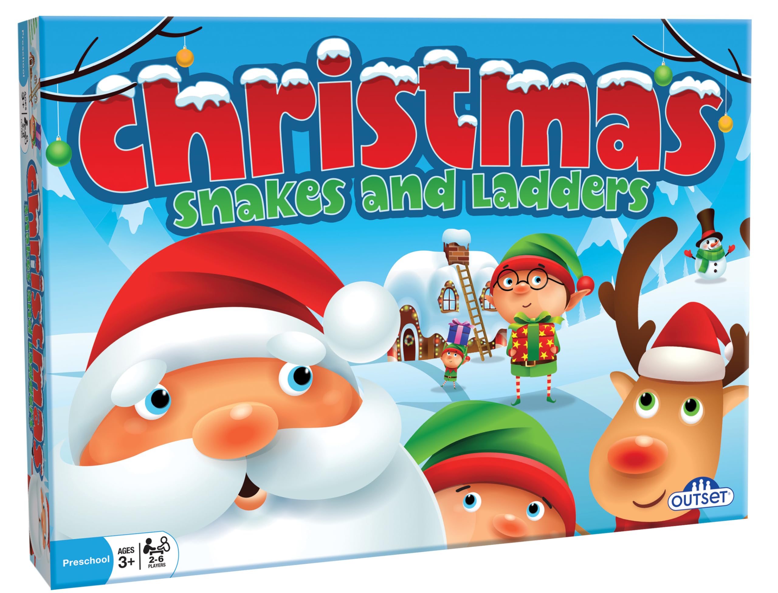 Outset Media Christmas Snakes and Ladders Board Game | No Reading Required | Ages 3+ | 2-6 Players