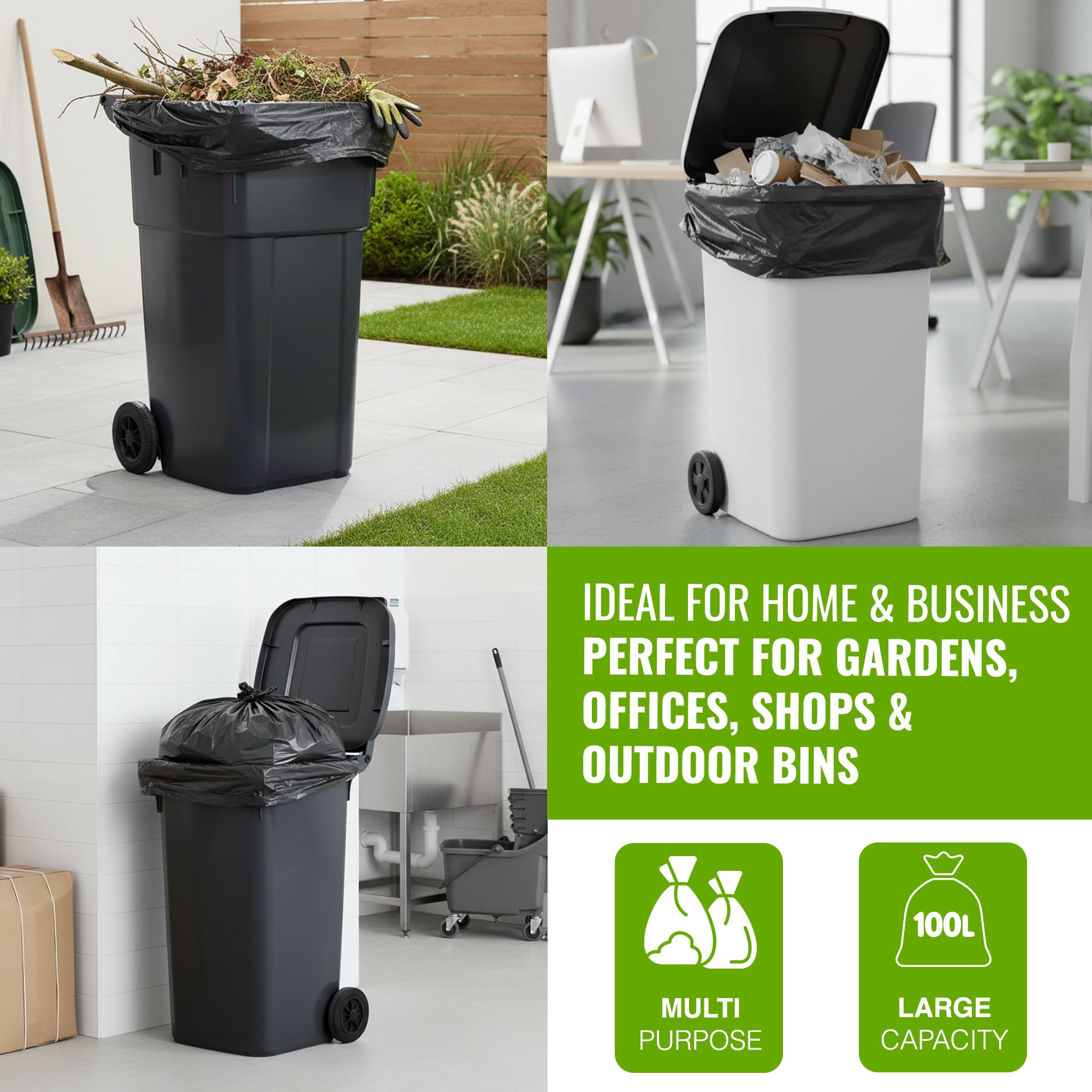 EcoBag Heavy Duty Refuse Sacks - 50 Pack, 100L Capacity, 33 Micron, Recyclable | Model 46 8