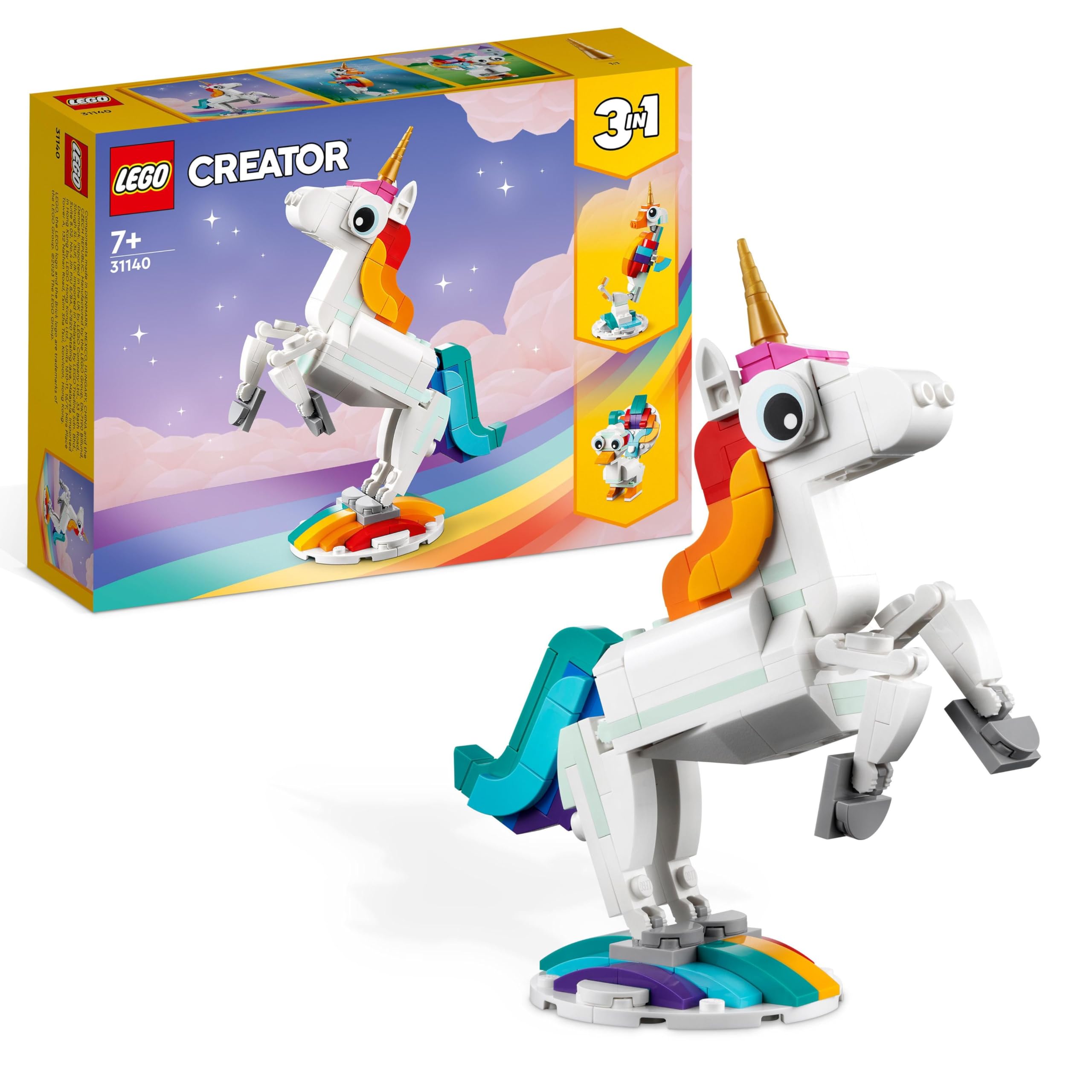LEGO Creator 31140 Magical Unicorn 3-in-1 Figure Building Kit | Ages 7+