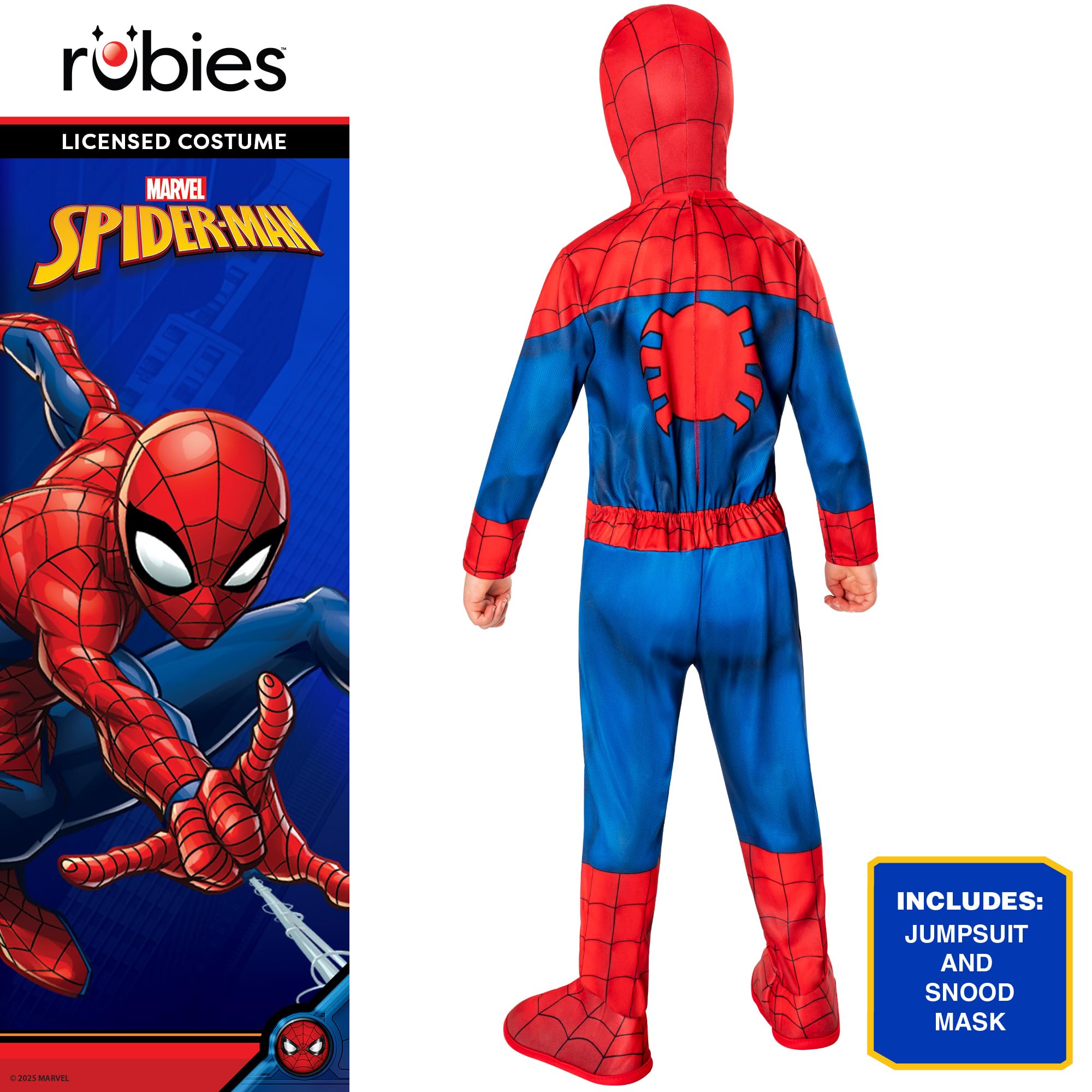 Rubies Official Marvel Spider-Man Classic Child Costume - Size 3-4 Years | Polyester Jumpsuit & Balaclava