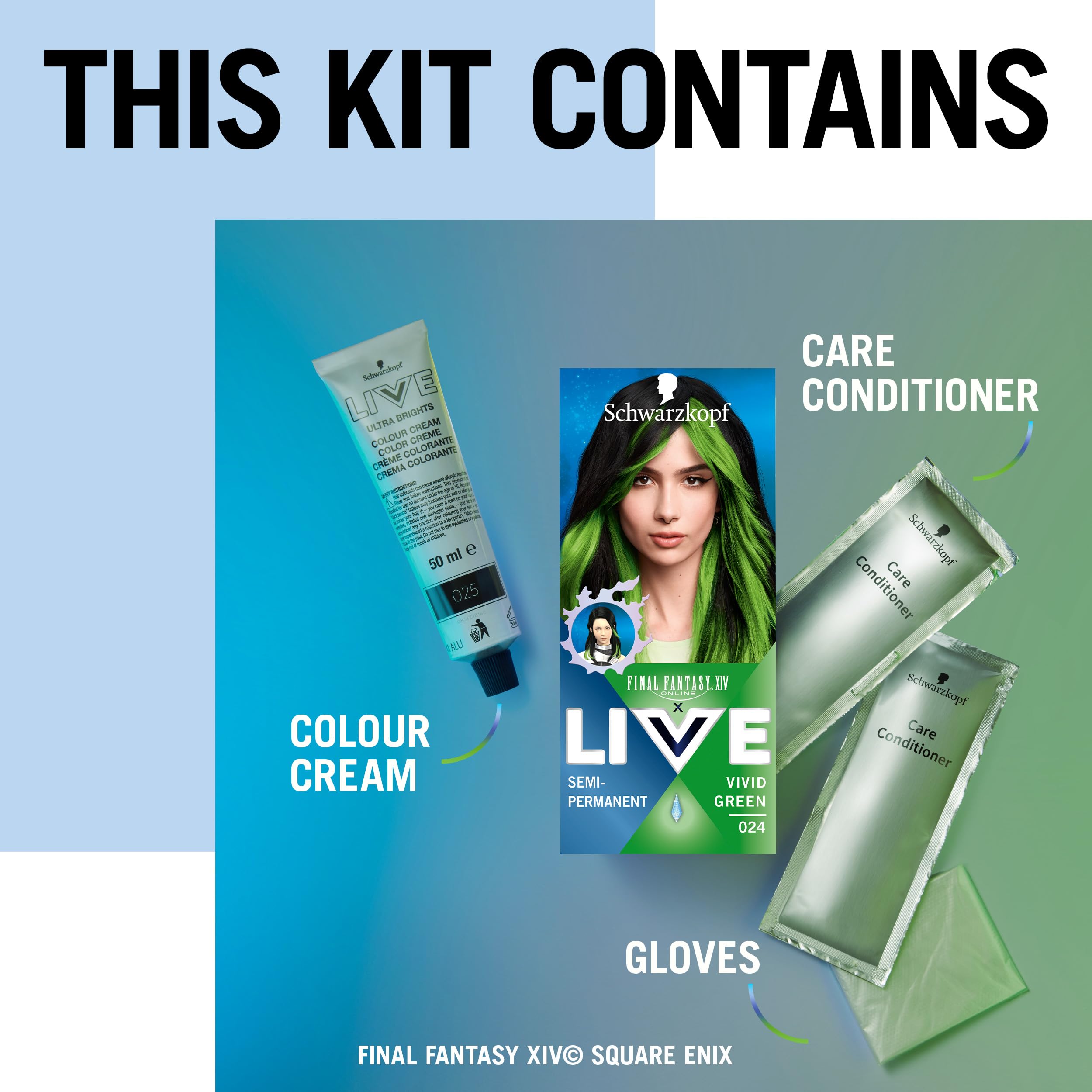 Schwarzkopf LIVE Ultra Brights or Pastels Vivid Green 024 - Semi-Permanent Hair Dye with Conditioner (50ml) 3