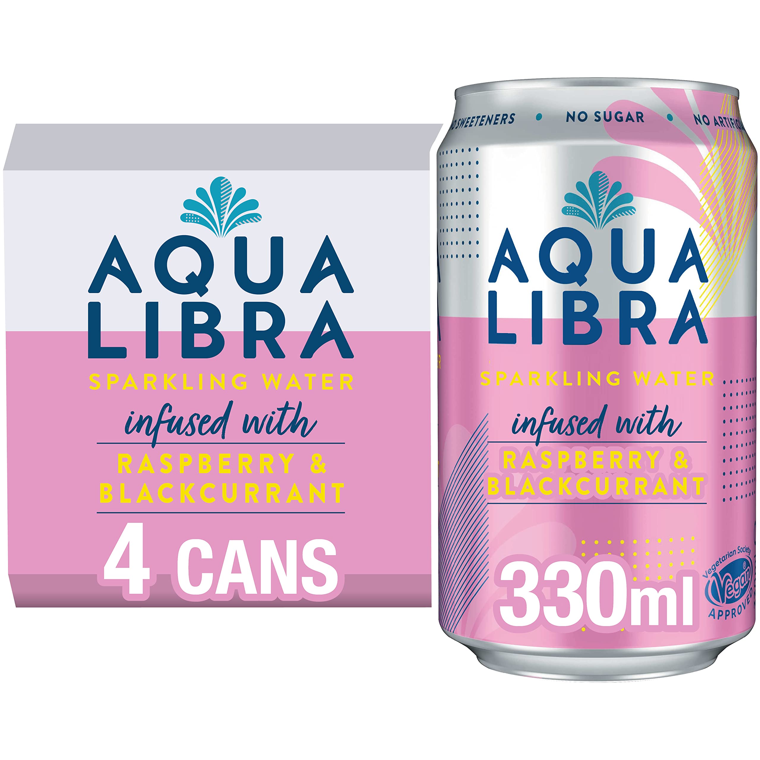 AQUA Libra – Sprudelwasser mit Himbeere und schwarzer Johannisbeere (4 x 330 ml)