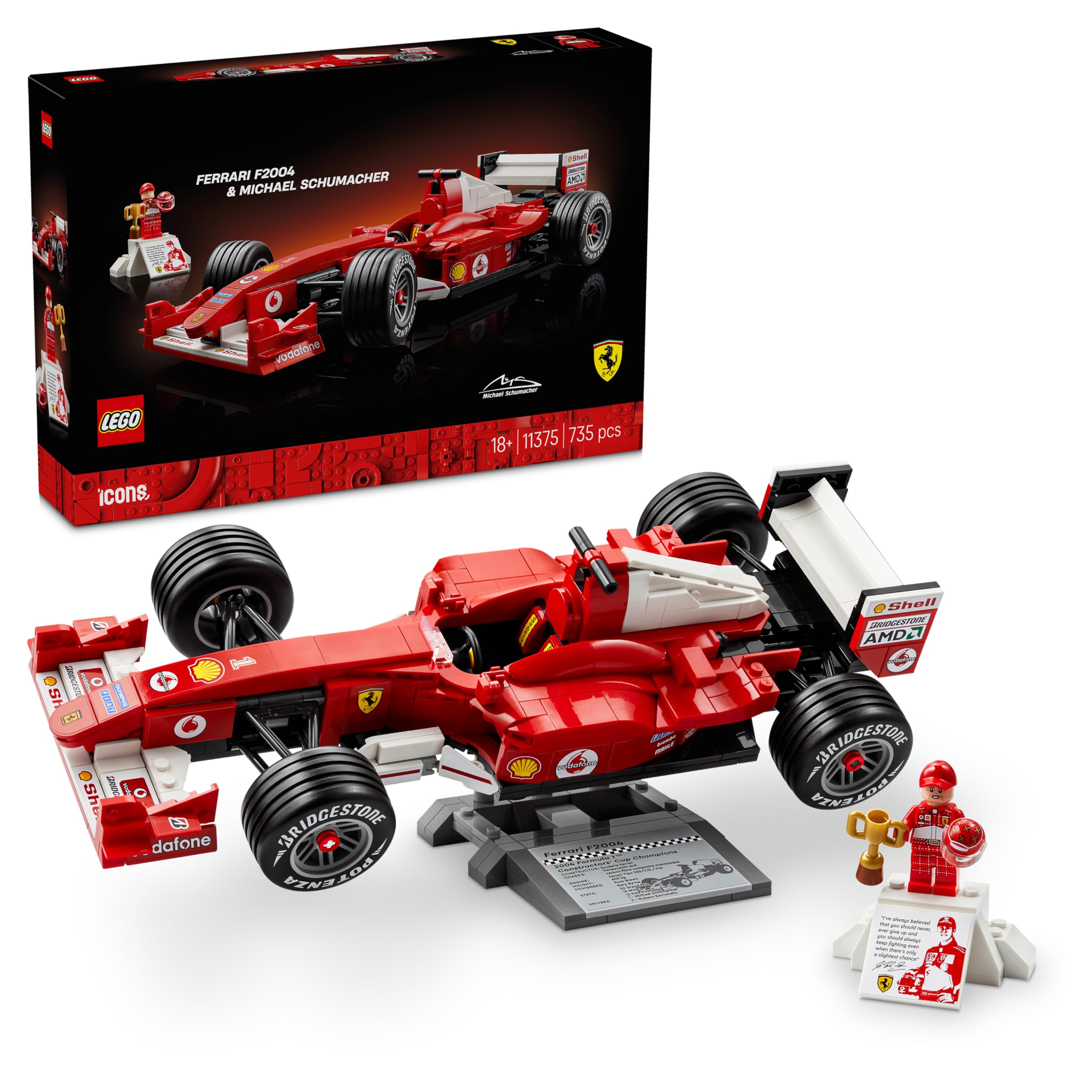 LEGO Icons Ferrari F2004 & Michael Schumacher F1 Car Model Kit for Adults 18+ 1