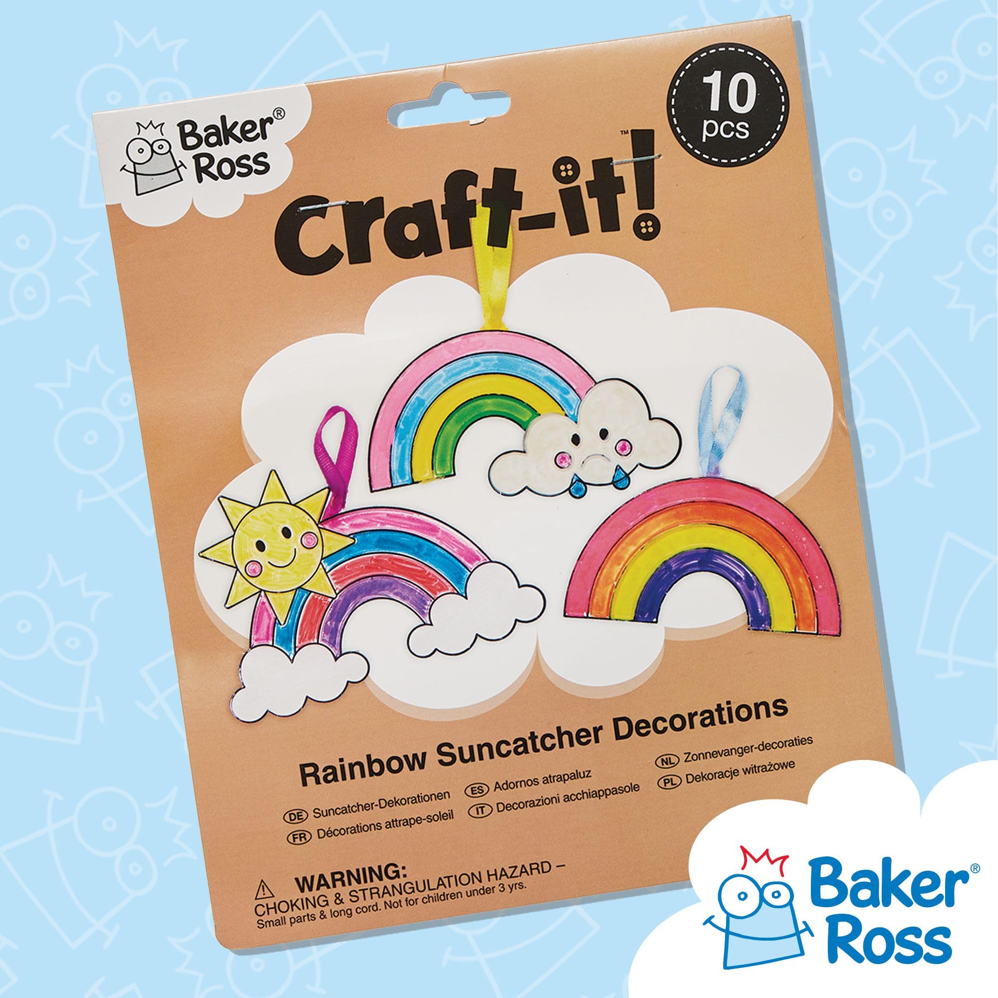 Baker Ross Rainbow Suncatcher Craft Kit - Pack of 10, Acrylic, Assorted Designs 5