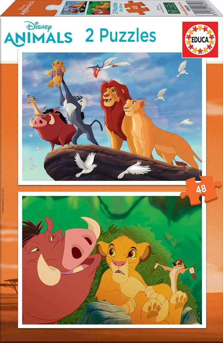 Educa King Leon 2 Jigsaw Puzzles (48 Pieces Each) - Educational Puzzle Fun for Ages 4–6