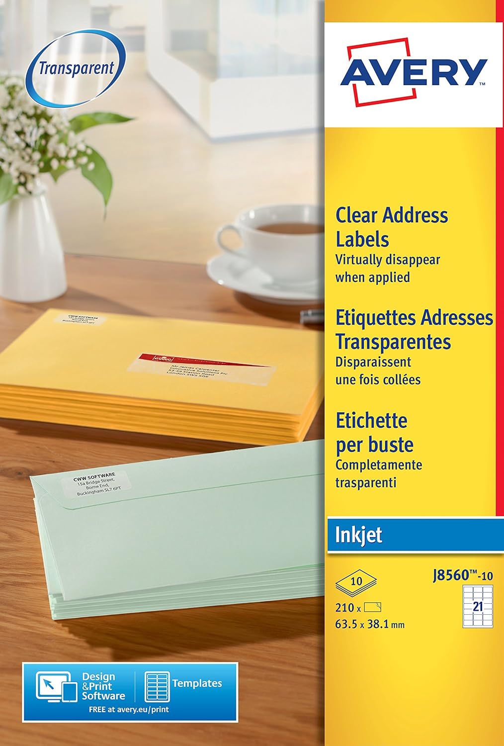 Avery Self Adhesive Address Mailing Labels, Inkjet Printers, 21 Labels per A4 Sh 4