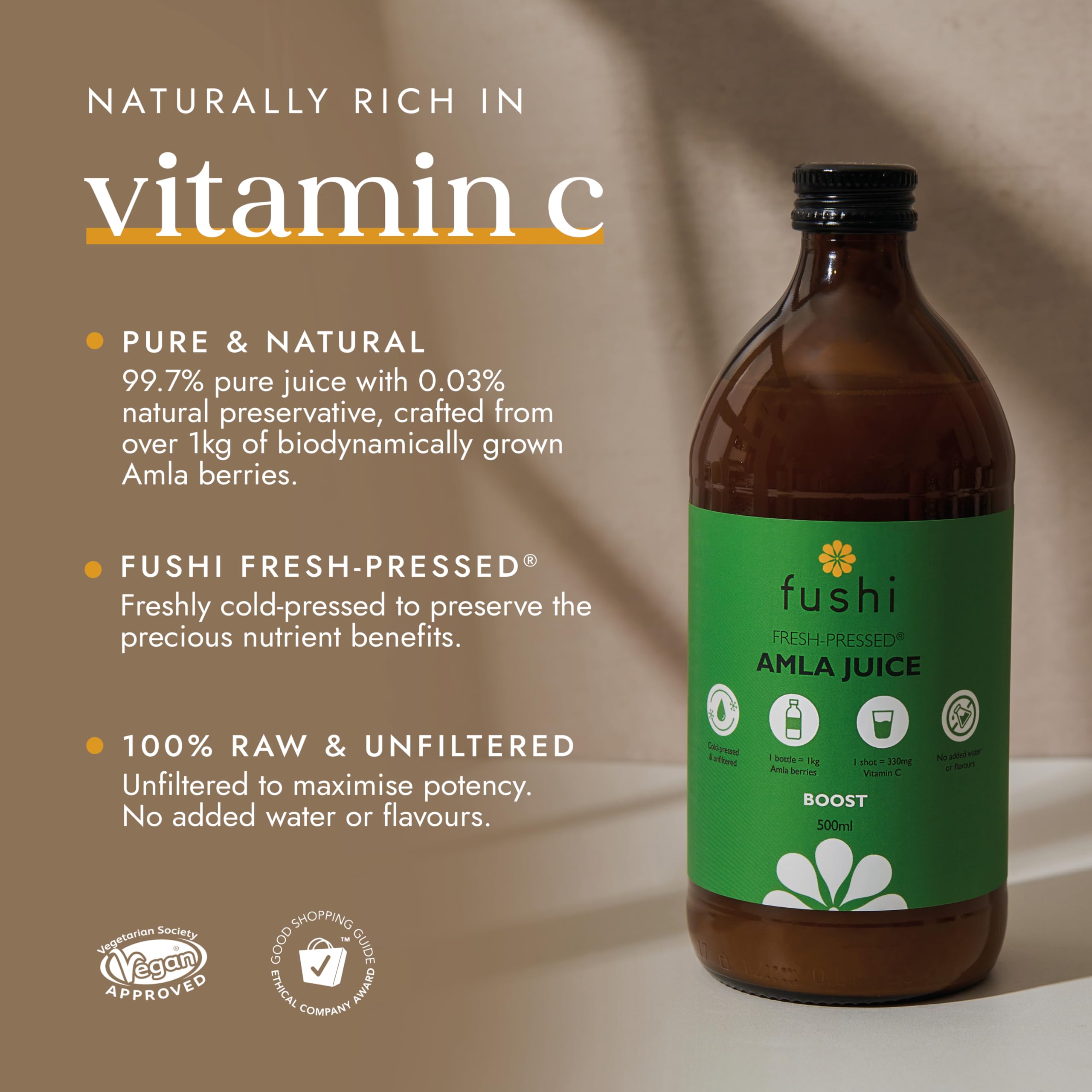 Fushi Amla Saft 500ml | Kaltgepresster Indischer Stachelbeersaft | 100% Roh &amp; Ungefiltert 6
