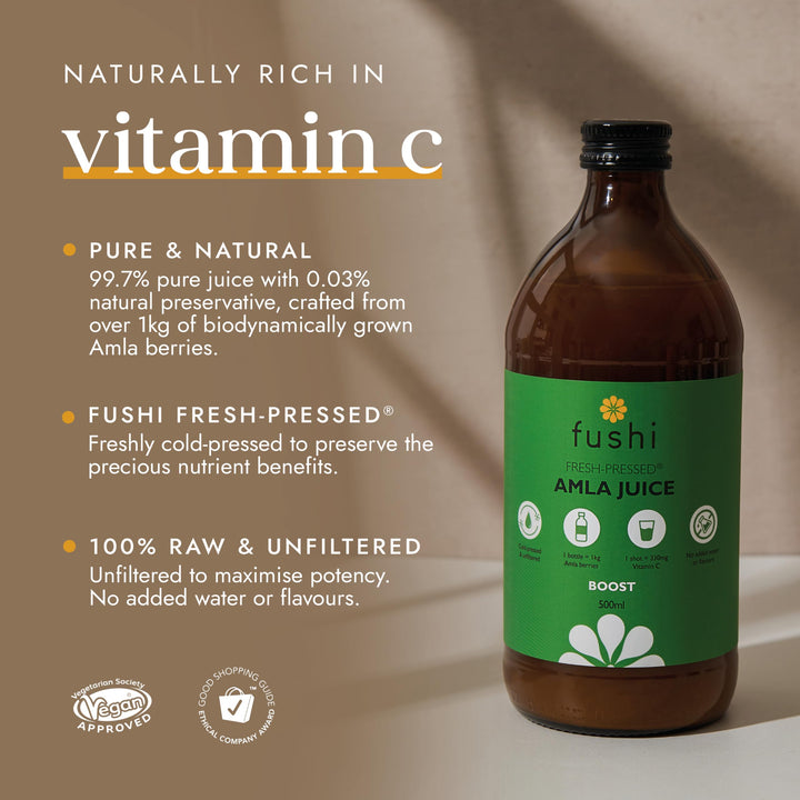 Fushi Amla Juice 500ml | Cold-Pressed Indian Gooseberry Juice | 100% Raw & Unfiltered