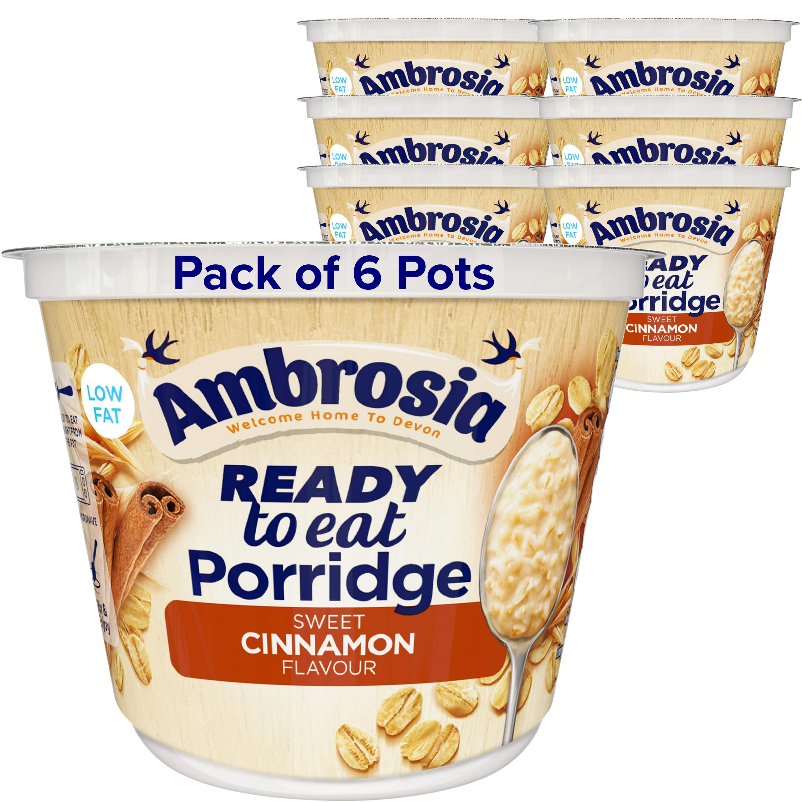 Ambrosia Ready to Eat Sweet Cinnamon Porridge - Low Fat, High Protein | 210g Pot (Pack of 6) 1