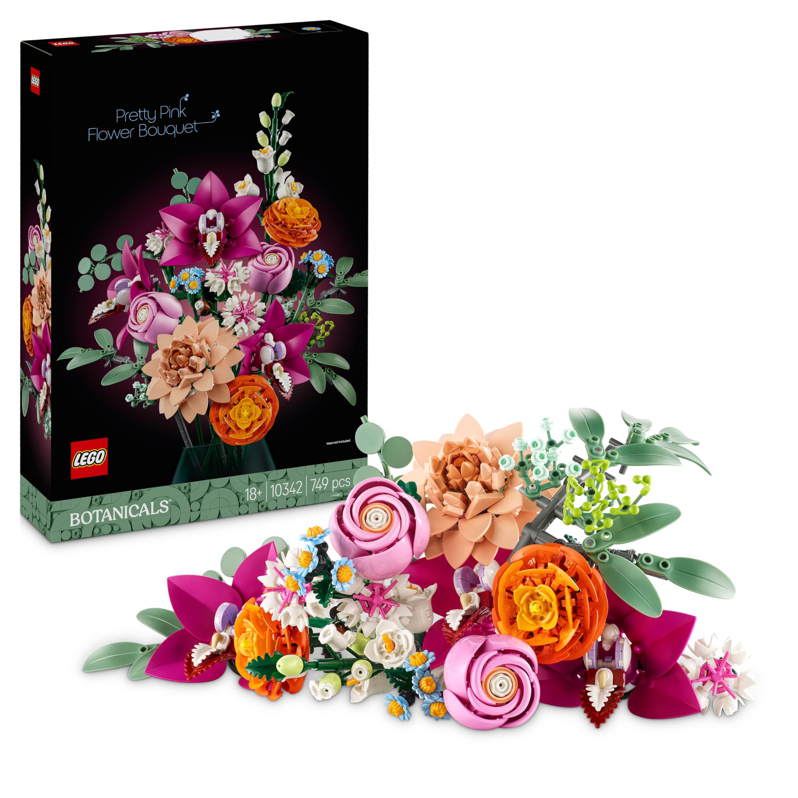 LEGO Hübscher rosa Blumenstrauß 10342 – Baubares florales Wohndeko-Set für Erwachsene