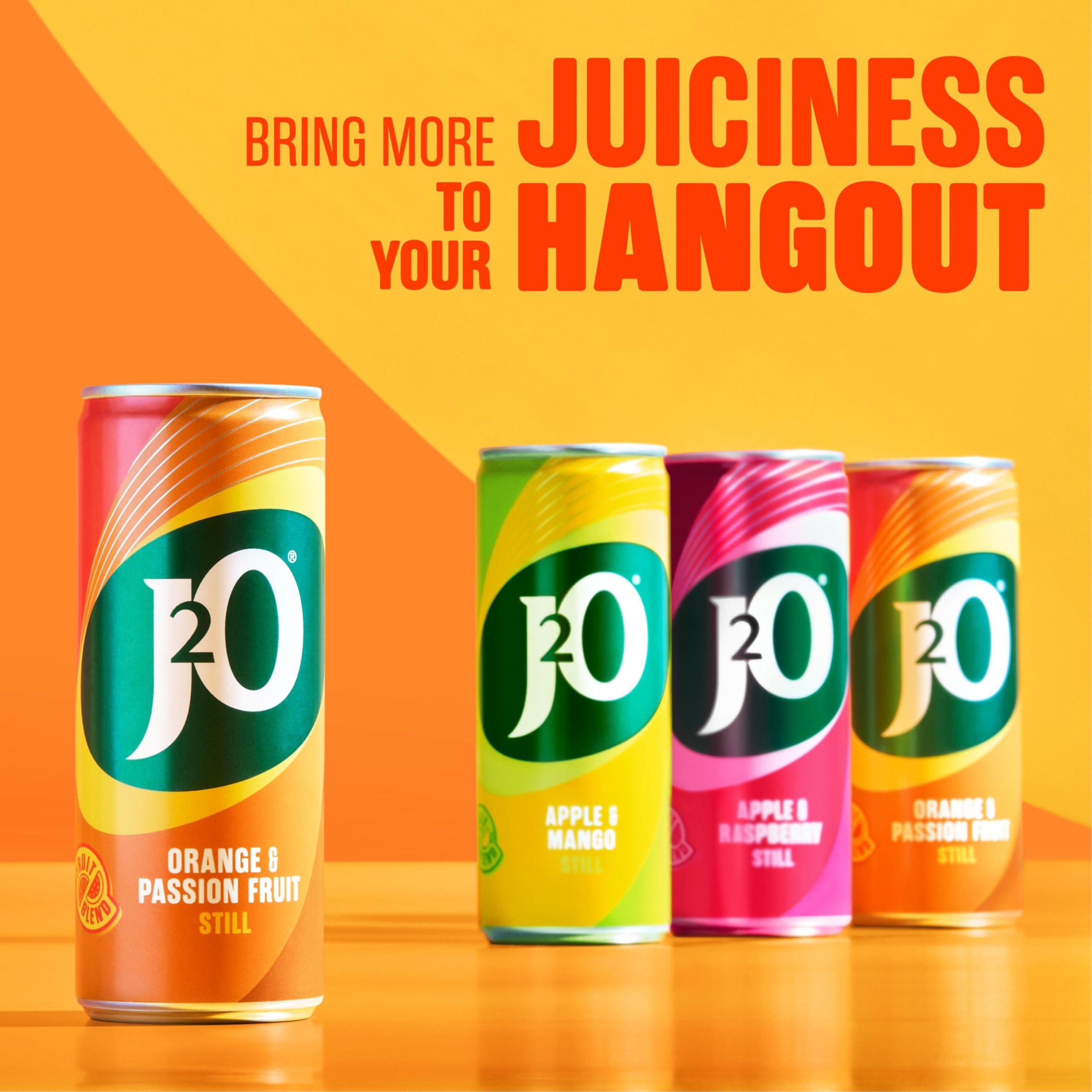 J2O Orange & Passion Fruit Juice - 4 x 250ml Cans | Low Calorie 6
