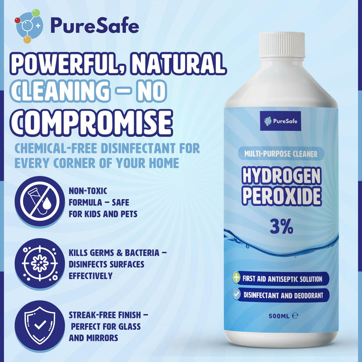 Pure Safe - Hydrogen Peroxide 3% Solution 500ml – Multi-Purpose Disinfectant Cleaner