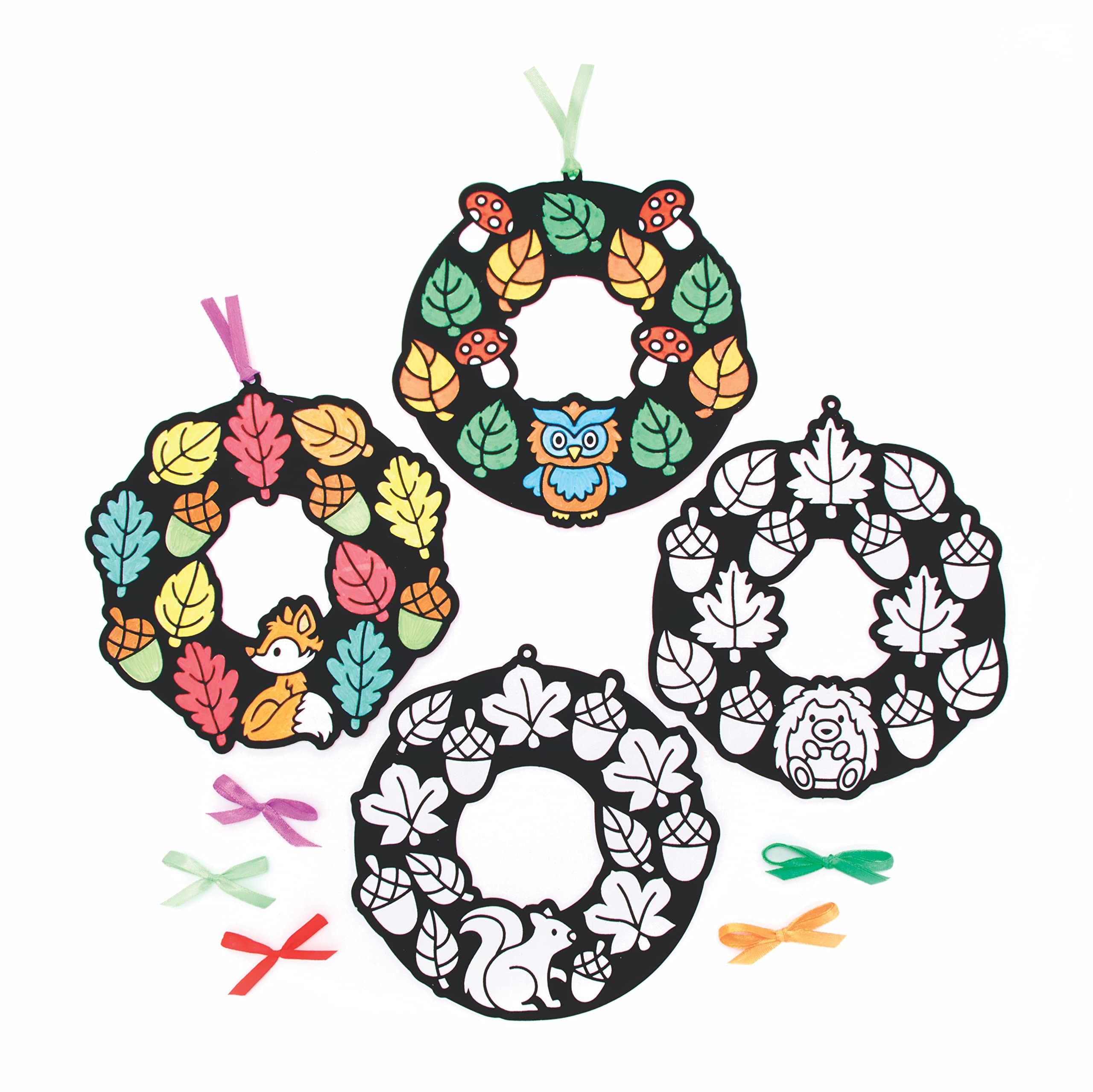Baker Ross Autumn Colour-in Wreaths Craft Kit - Pack of 10, Creative Arts & Crafts Activity for Kids 1