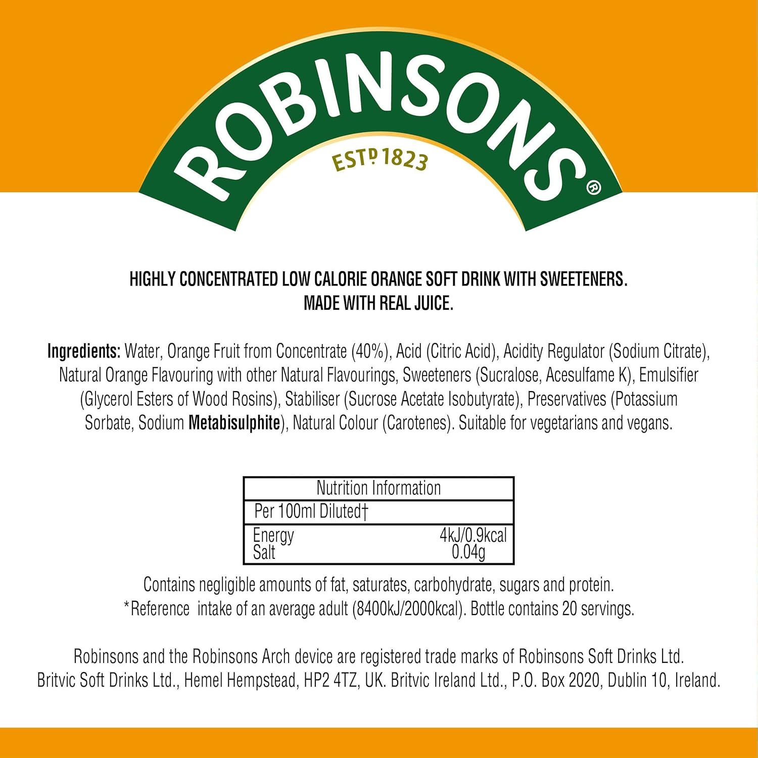 Robinsons Mini No Added Sugar Low Calorie Orange Flavour Concentrate - 6 Pack (66ml Each) 5