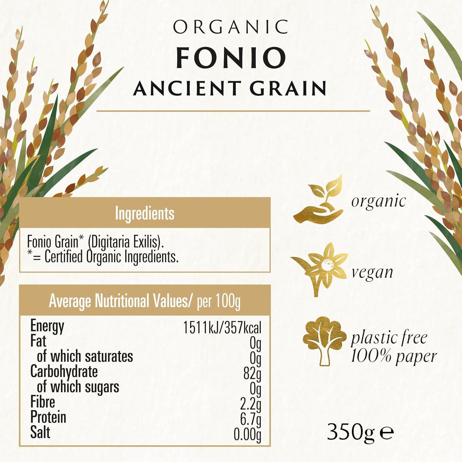 Biona Bio-Fonio-Getreide, 350 g – Glutenfreie, uralte Getreidealternative zu Reis und Quinoa mit niedrigem GI