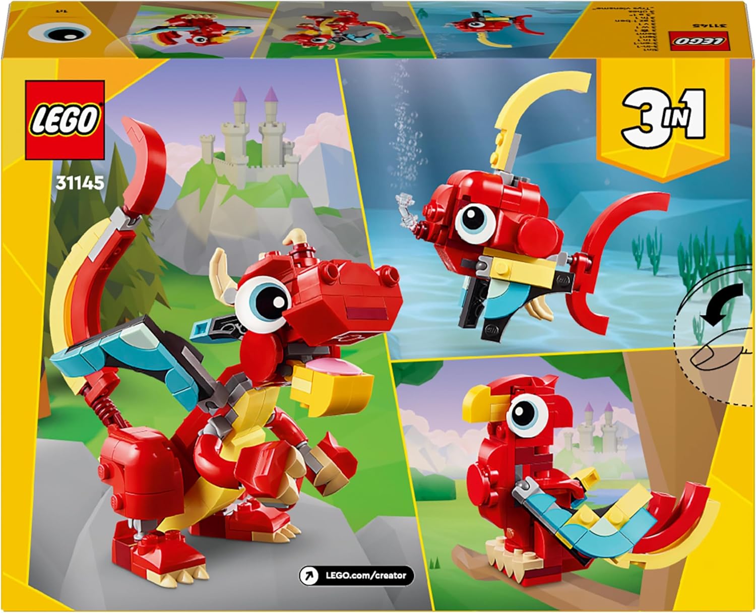 LEGO Creator 3in1 Red Dragon, Phoenix & Fish Building Set - 149 Pieces for Kids 6+ 8