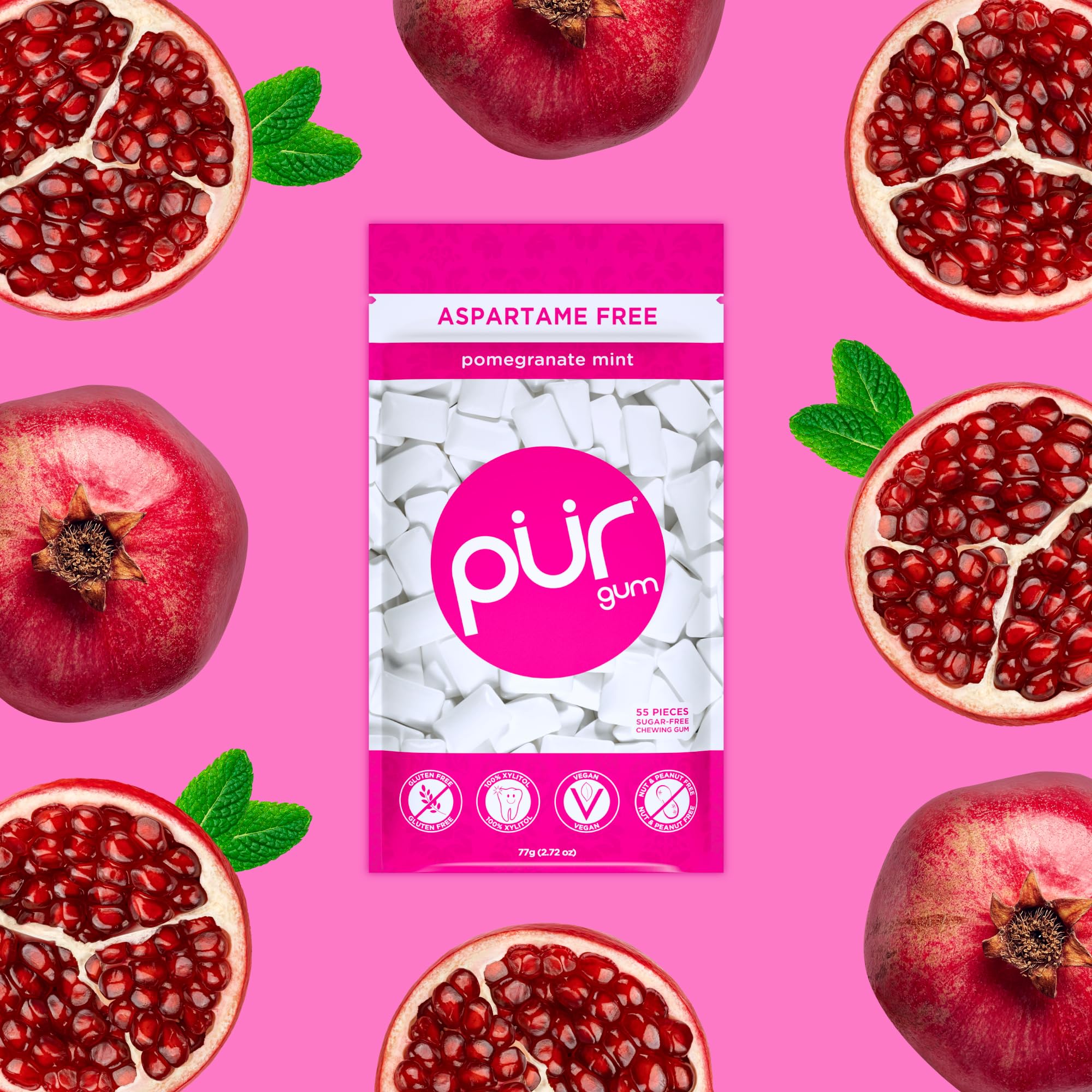 PUR - Pomegranate Mint Sugar-Free Chewing Gum (55 Pieces, Pack of 6) 5