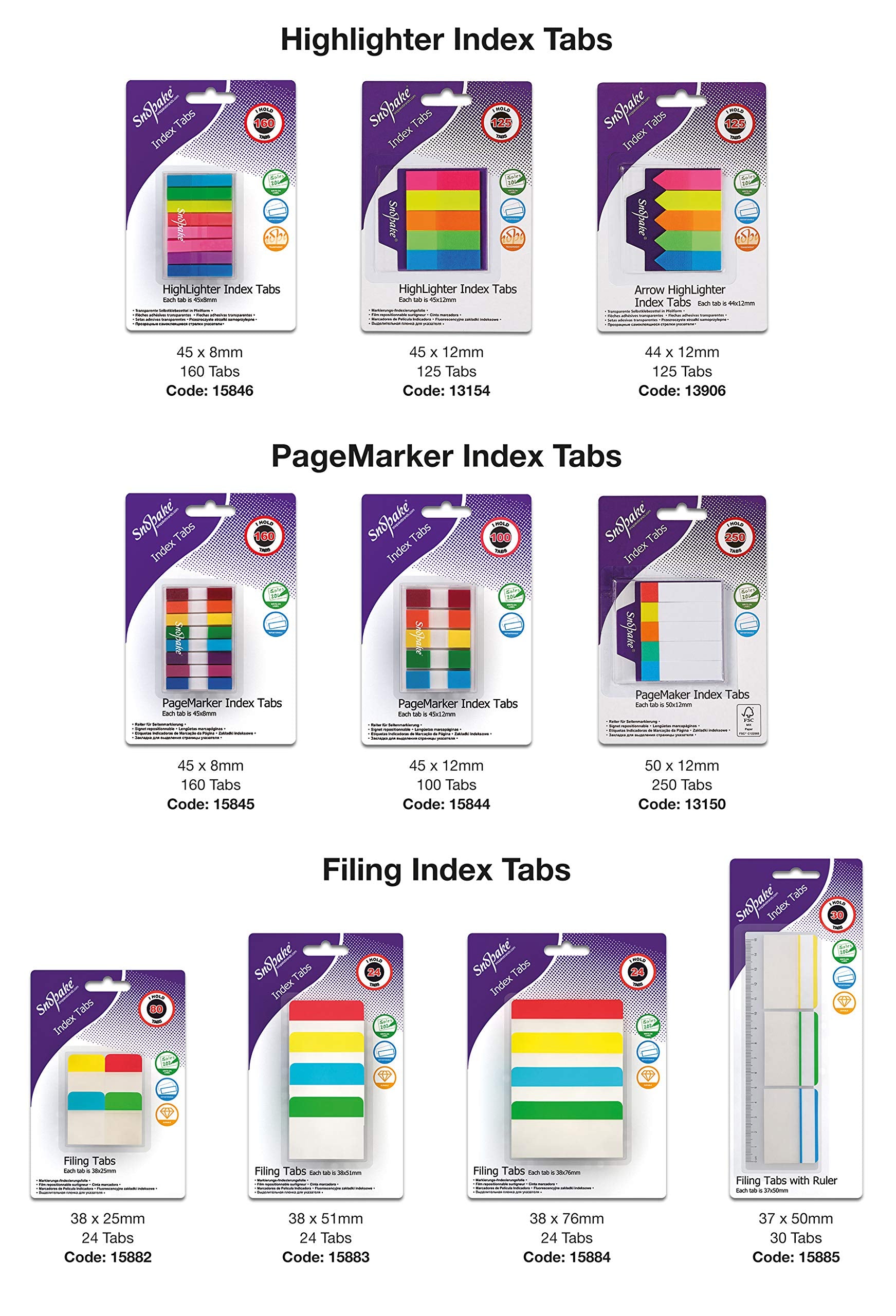 Snopake Index Tab PageMarkers - 160 Tabs, 45 x 8mm | Repositionable Film Highlighter | Assorted Colours 5