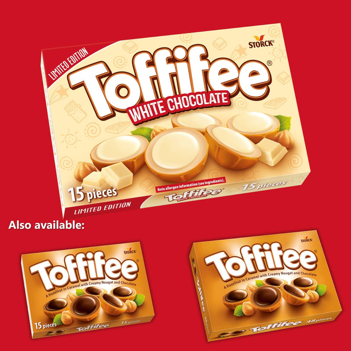 Toffifee White Chocolate Chewy Caramel Cups with Hazelnut & Smooth White Chocolate - 15 Pieces