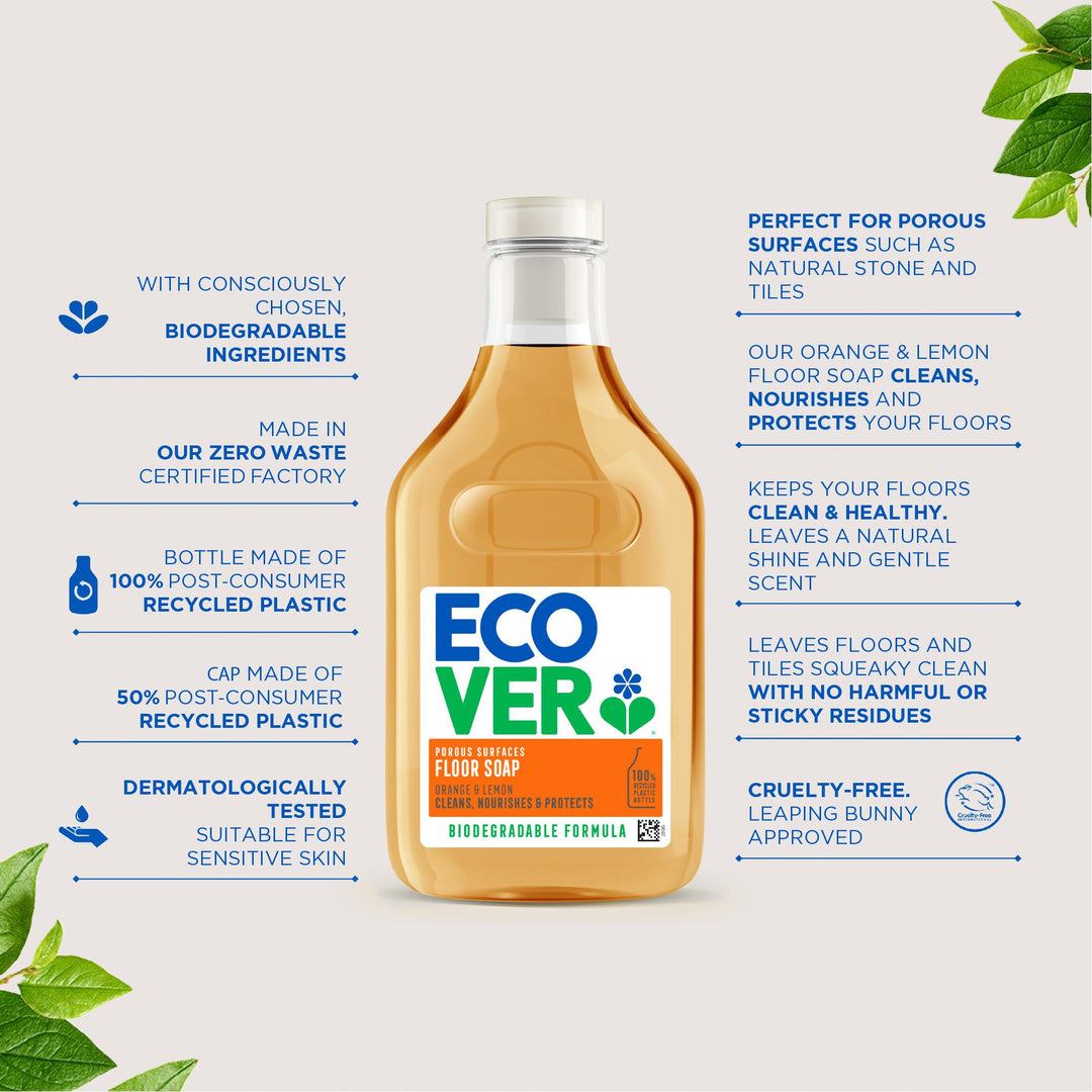 Ecover Orange & Lemon Floor Soap, Multi-Surface Cleaner for Natural Stone & Tiles