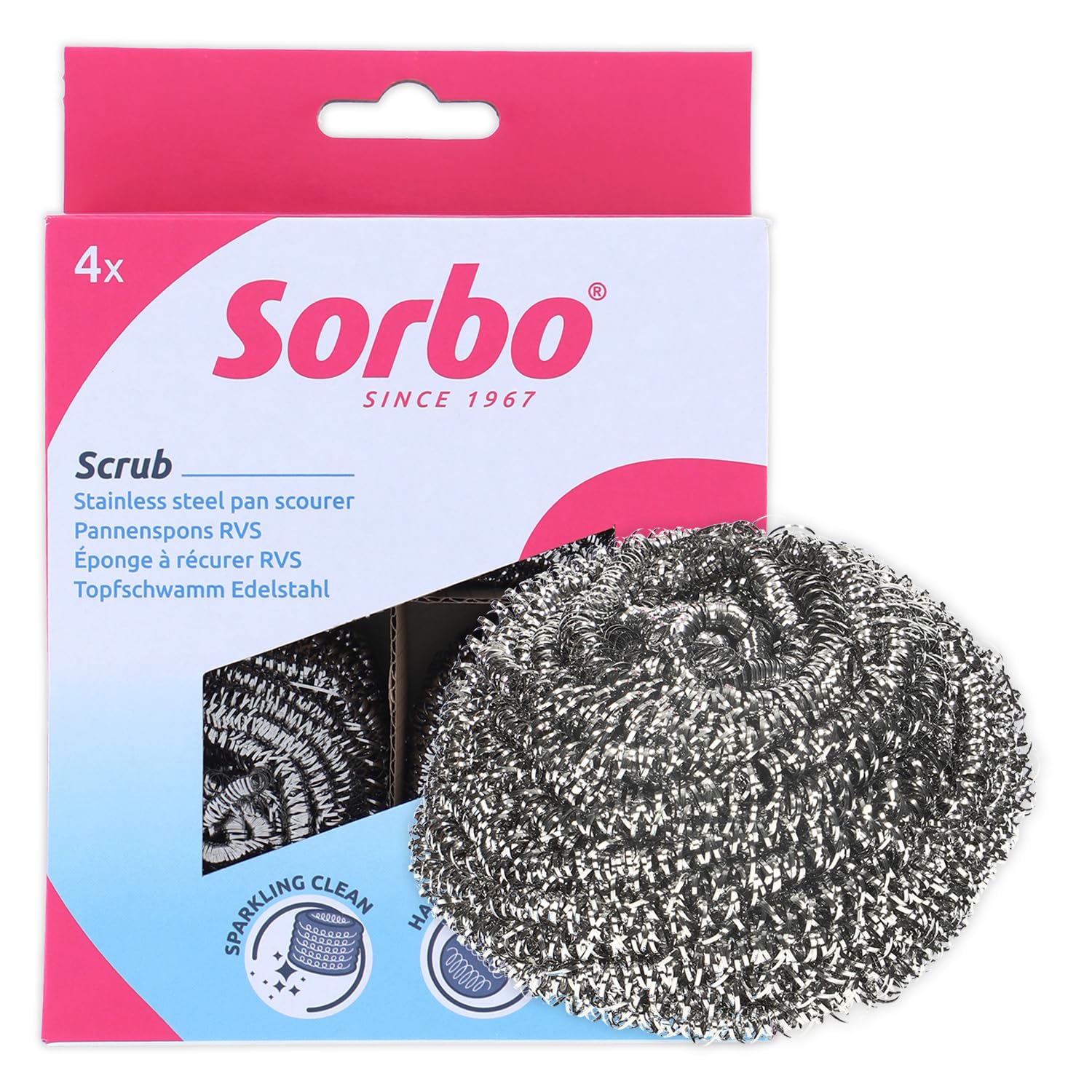 Sorbo Stainless Steel Pan Scourers - Heavy-Duty Scrubbers for Tough Grime | 4 Pack 1
