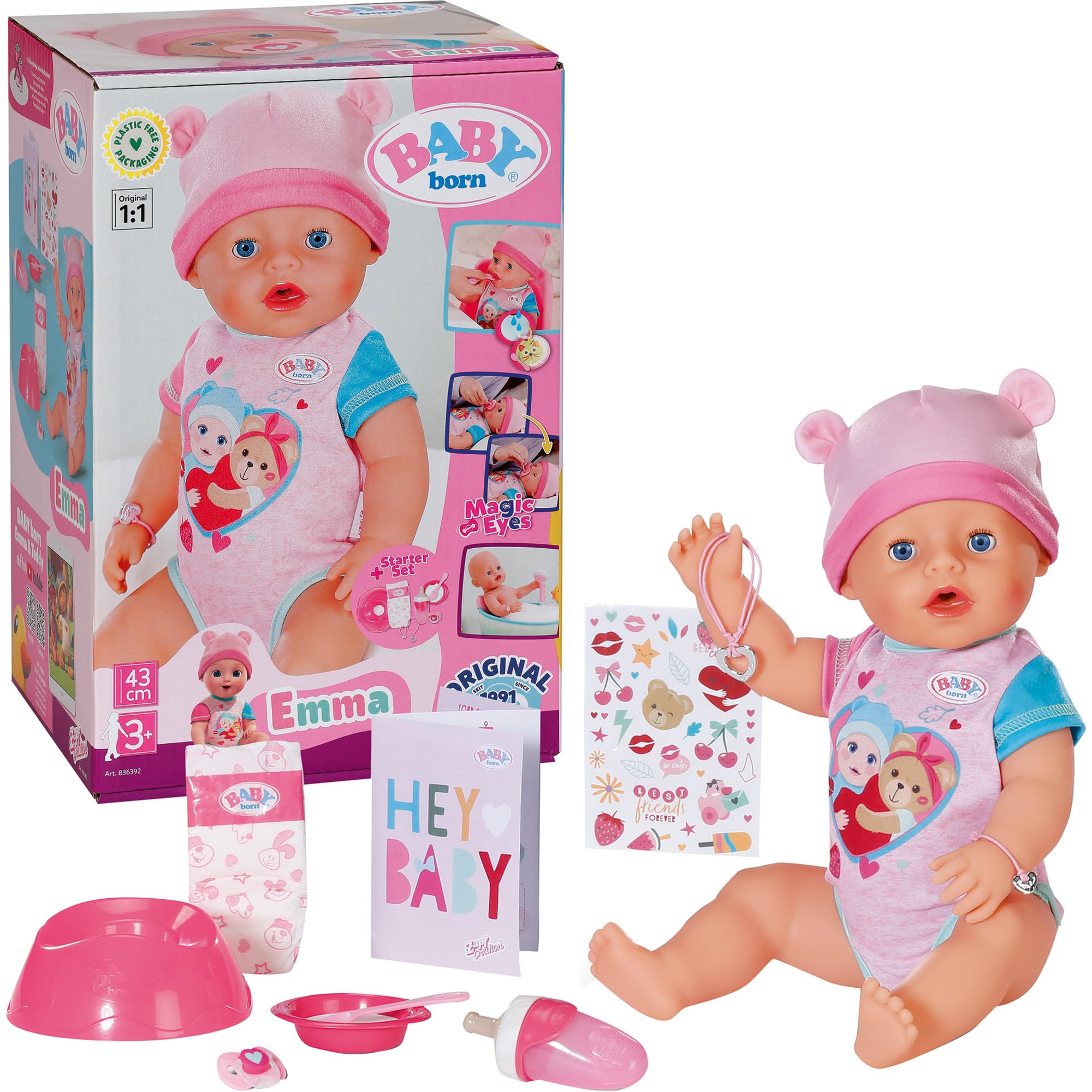 BABY born Emma - 43cm Interactive Baby Doll with 10 Functions & Accessories for Kids