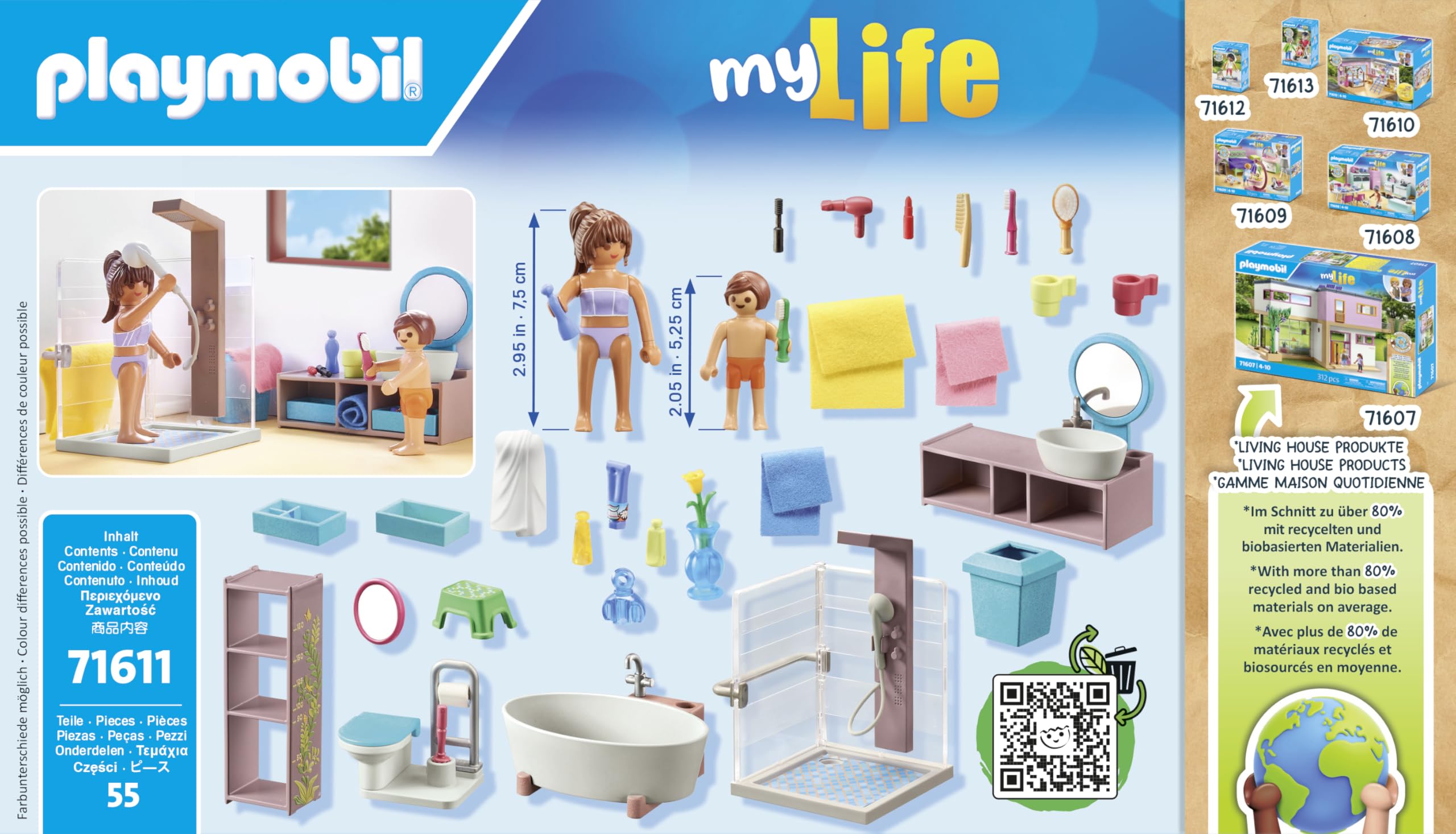 Playmobil myLife Bathroom Playset - 55 Pieces, Ages 4+ | Includes 2 Figures 5