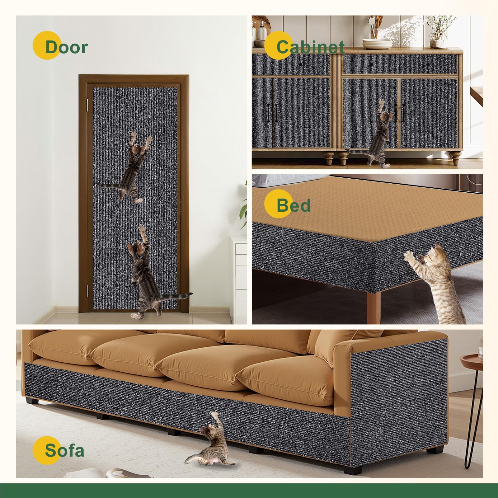 Gimars Thickened Self-Adhesive Cat Scratching Mat - 200 x 40cm Grey Polyester | Furniture Protection 3