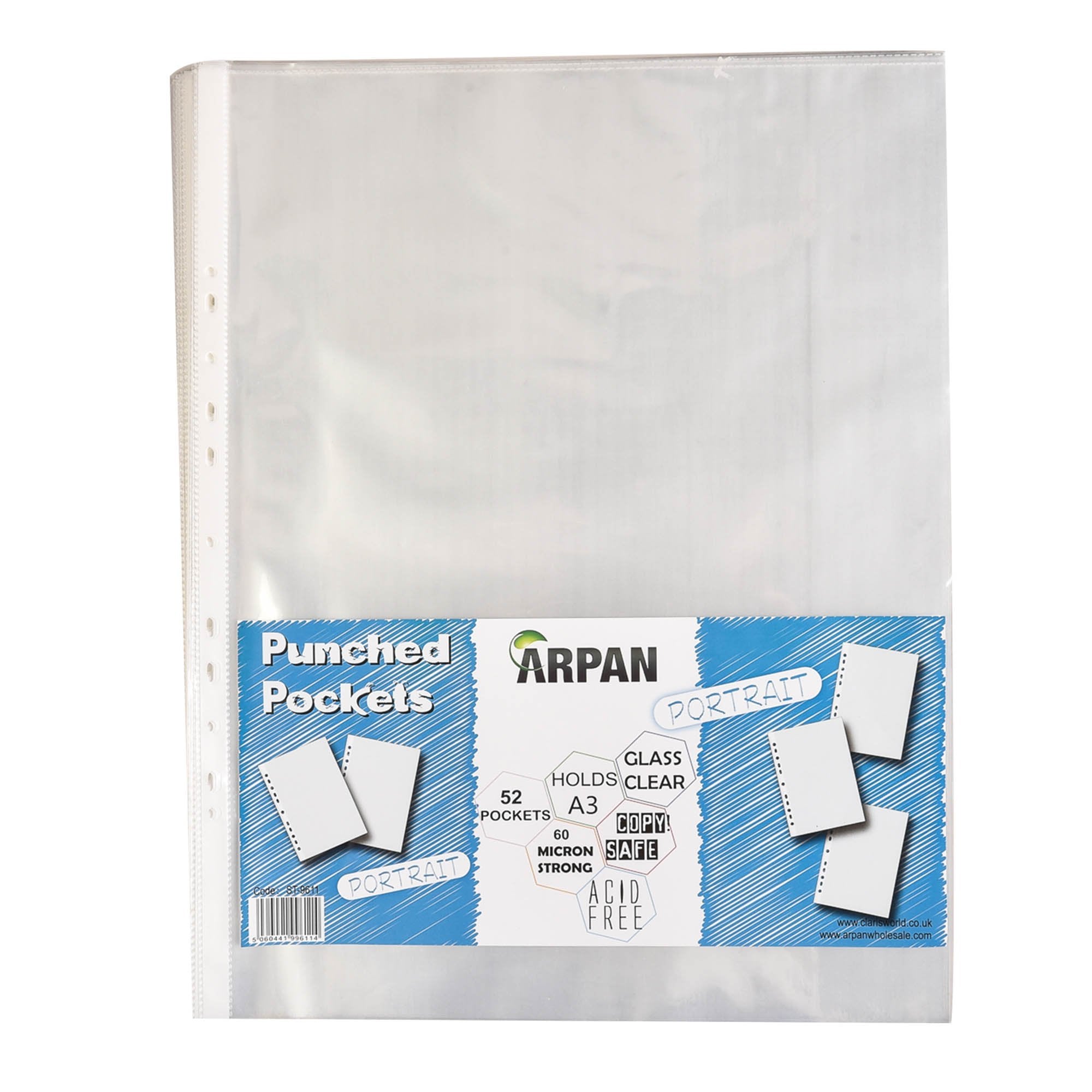 ARPAN A3 Portrait Plastic File Pockets Wallet Sleeves - 52 Count Clear Finish 1