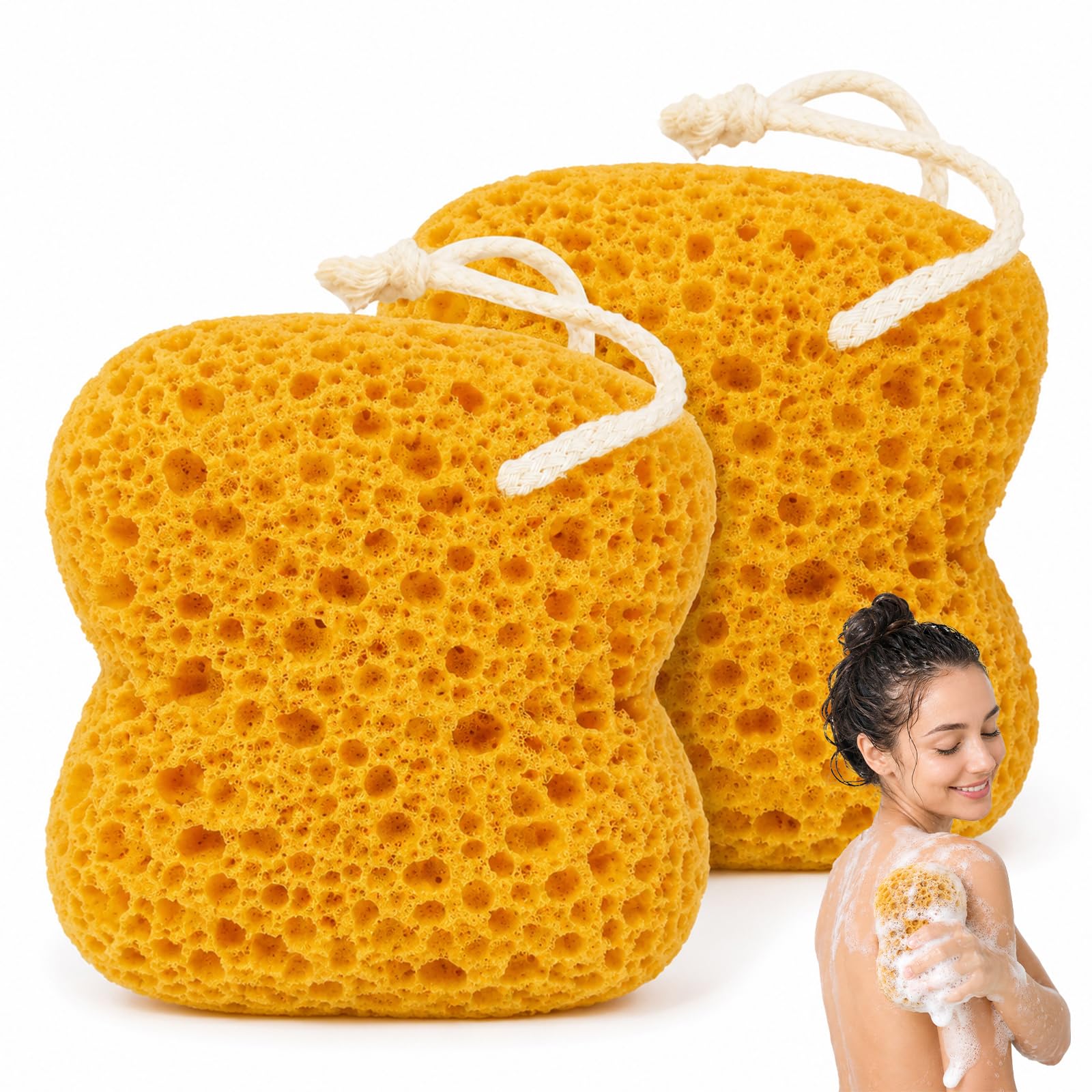 Admygo Bath Sponge - 2 Pack Yellow Exfoliating Body Sponge for Rich Foam & Gentle Cleansing