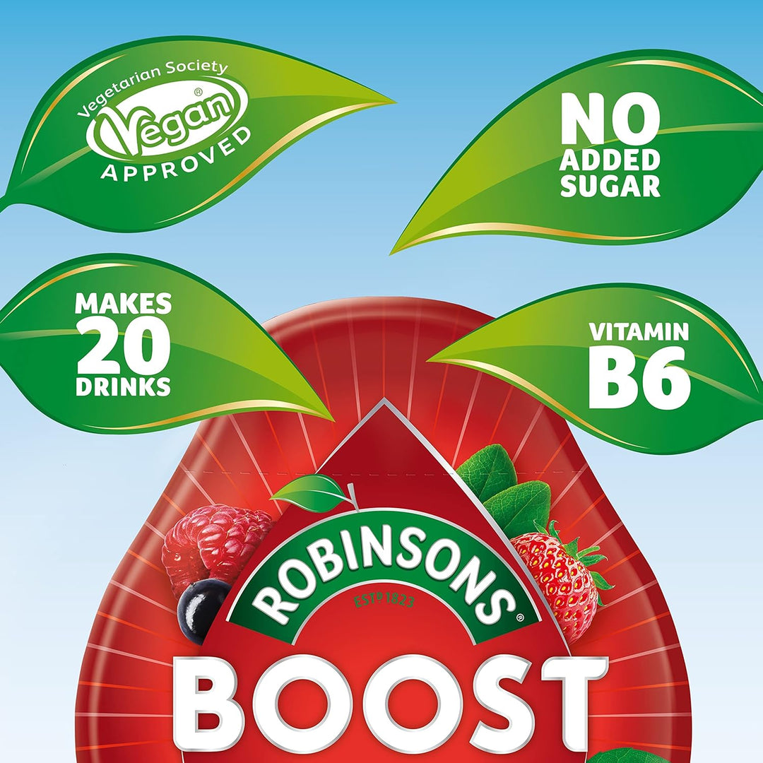 Robinsons Boost Benefit Drops Raspberry, Strawberry & Acai with Vitamin B6 – No Added Sugar Squash Concentrate