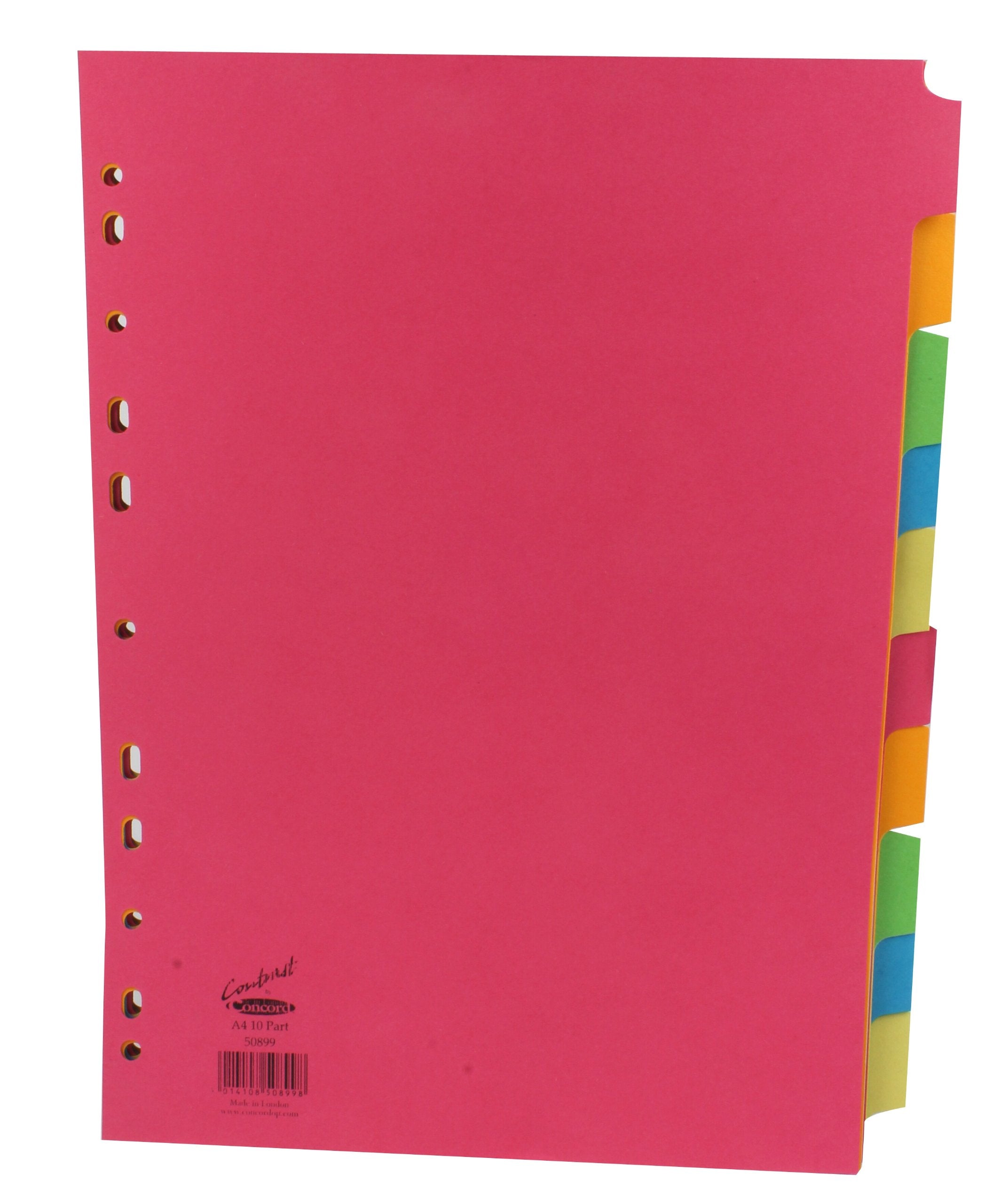 Concord Bright Subject Dividers - 10 Part A4 Assorted | 11-Hole Punched | 160 gsm Manilla 1
