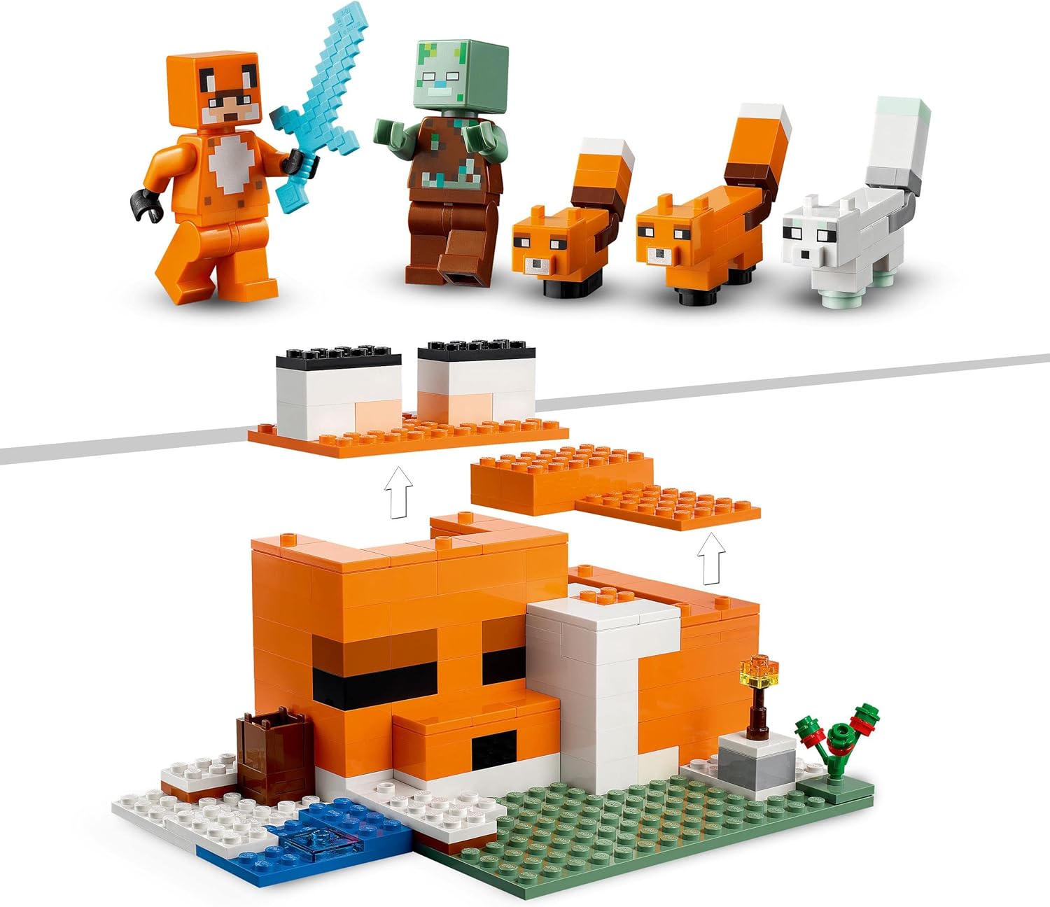 LEGO 21178 Minecraft The Fox Lodge Building Set - Fox-Shaped House with Drowned Zombie & Fox Figures for Kids 8+ 4