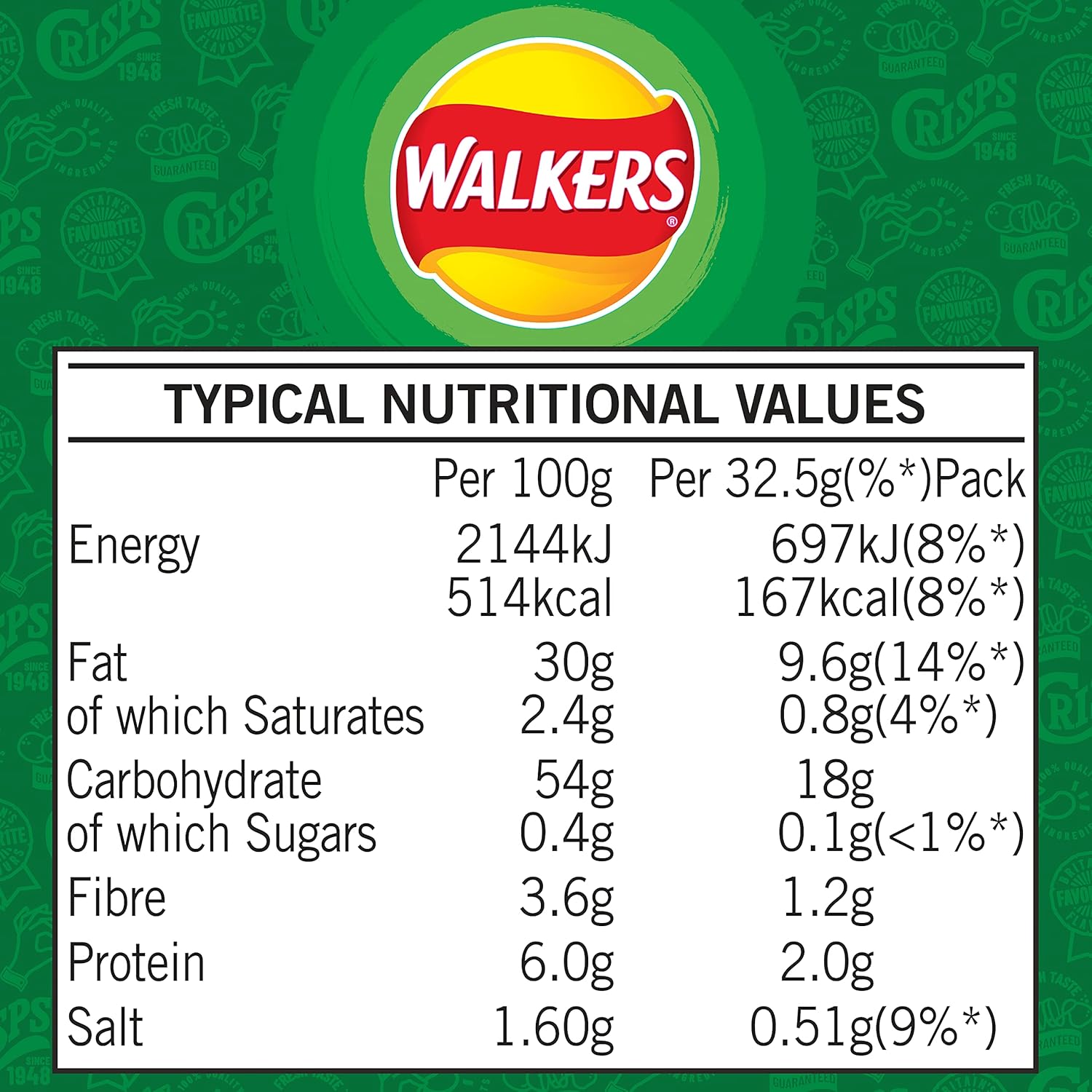 Walkers Salt & Vinegar Crisps 32.5g (Case of 32) 9