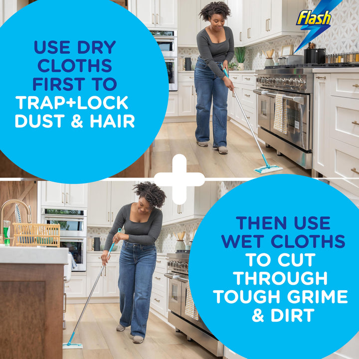 Flash Speedmop Floor Cleaner Starter Kit (1 Handle + 4 Wet & 4 Dry Refills) - Fast, Easy & Hygienic Cleaning for Hard Floors
