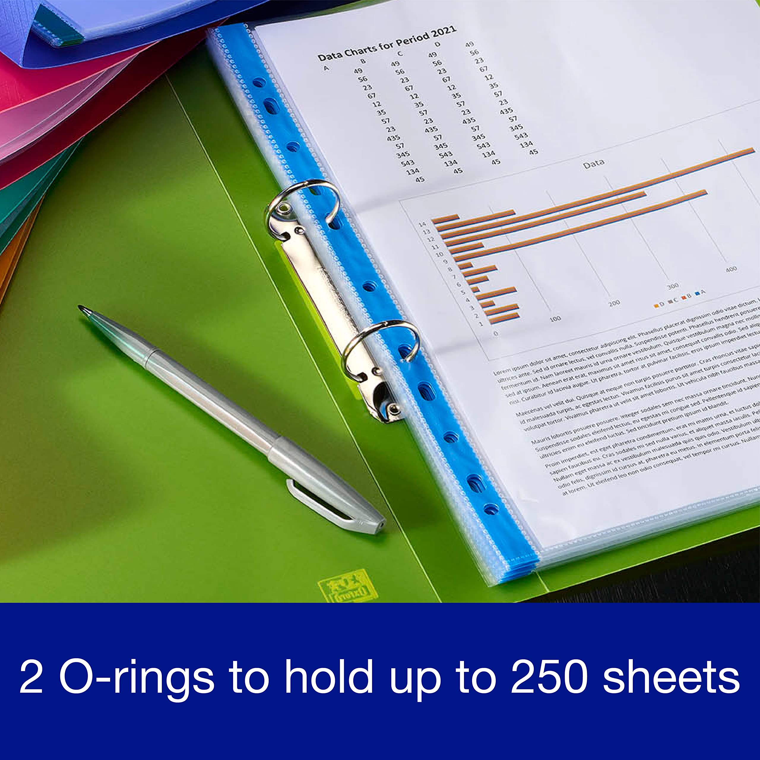 Oxford 2 Ring O-Ring Binder - A4, 40mm Spine, 250 Sheet Capacity | 5 Pack Assorted Colours 6
