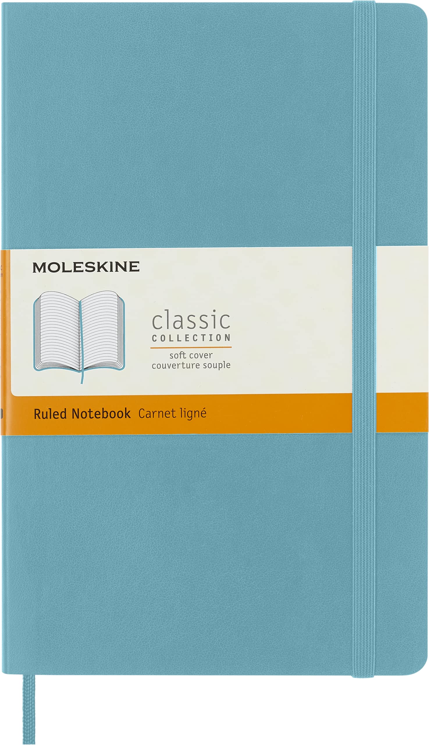 Moleskine Classic Ruled Paper Notebook - Soft Cover and Elastic Closure Journal - Color Reef Blue - Large 13 x 21 A5 - 192 Pages