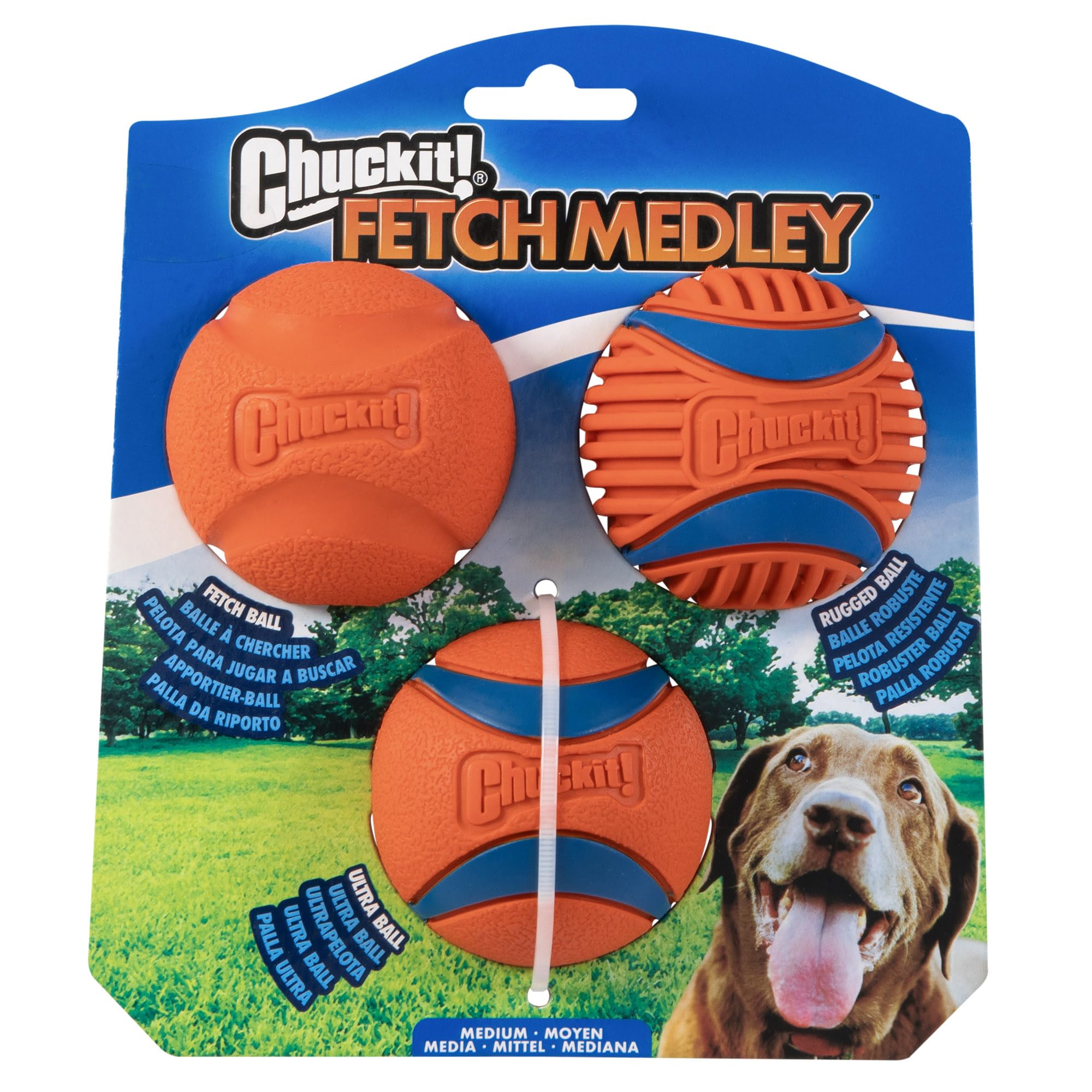 Chuckit! Fetch Medley Gen 3 Medium Dog Balls - Durable Rubber, Lightweight, Multi-Color Pack of 3